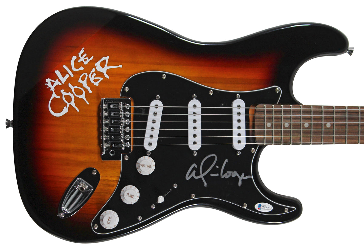 Alice Cooper Signed Natural Electric Guitar w/ Decal BAS Witnessed #WC91661
