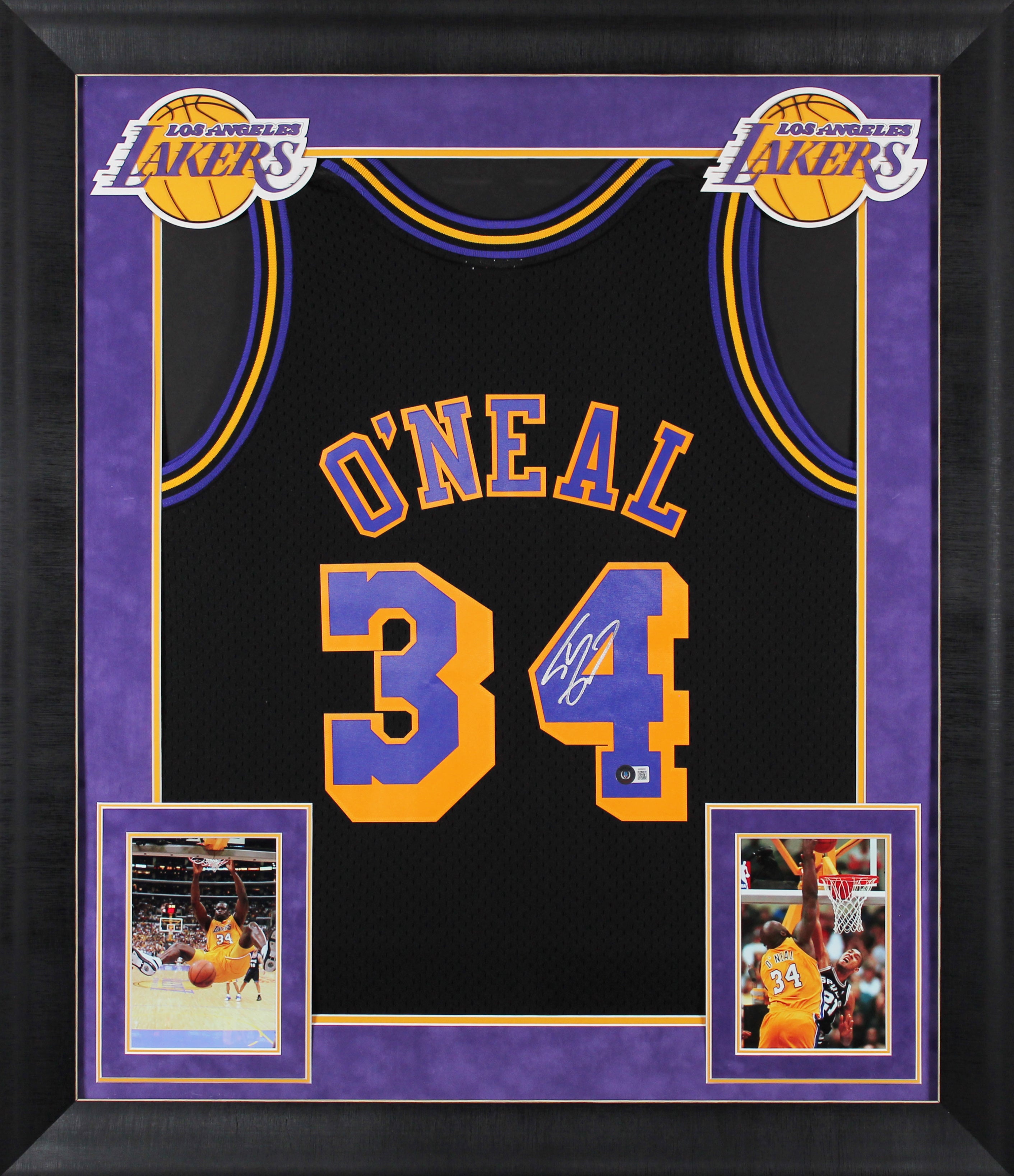 ** HOLIDAY DOORBUSTER ** Lakers Shaquille O'Neal Signed Black M&N 96-97 HWC Swingman Framed Jersey BAS W