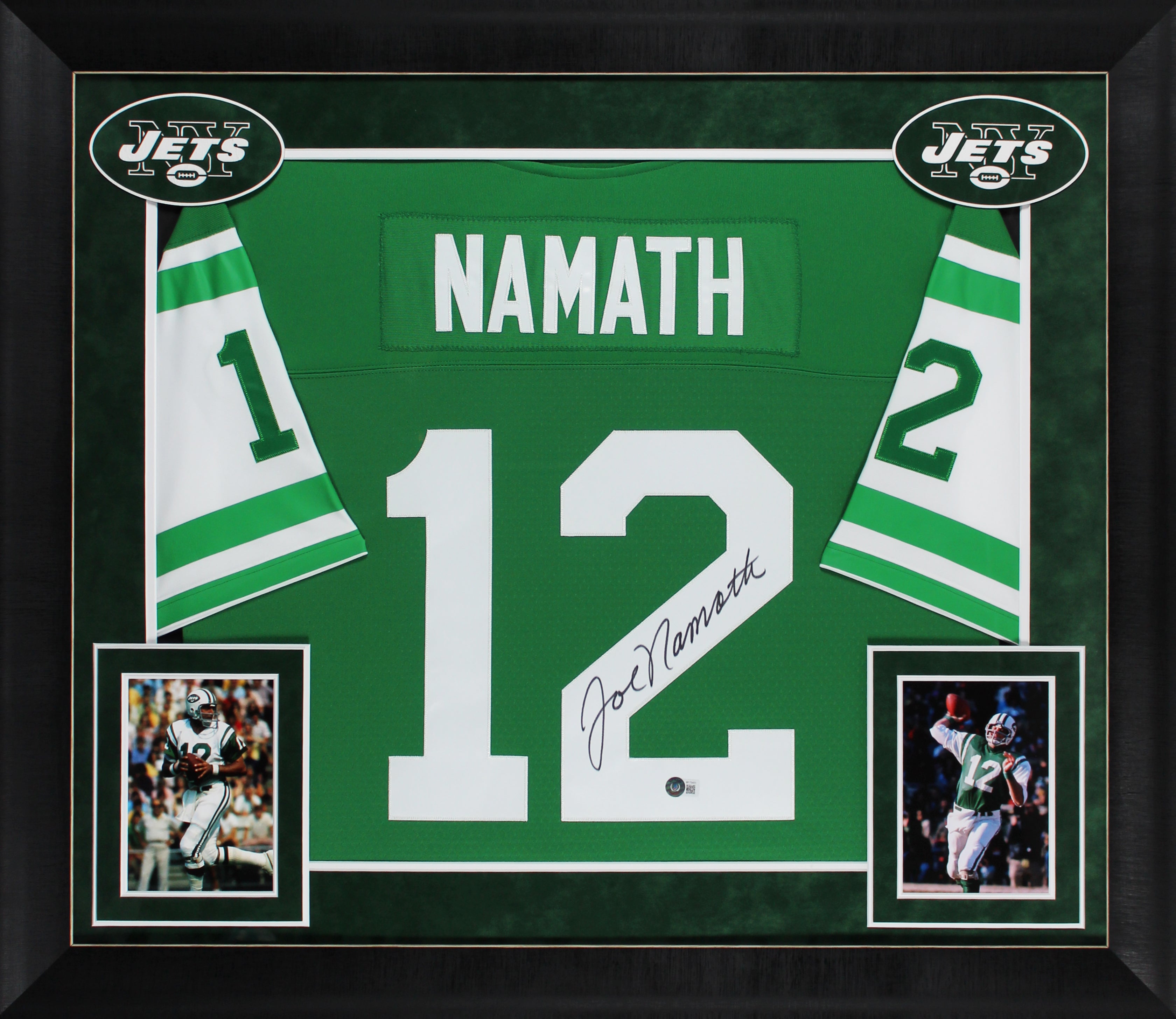 Jets Joe Namath Authentic Signed Green M&N Framed Jersey BAS Witnessed