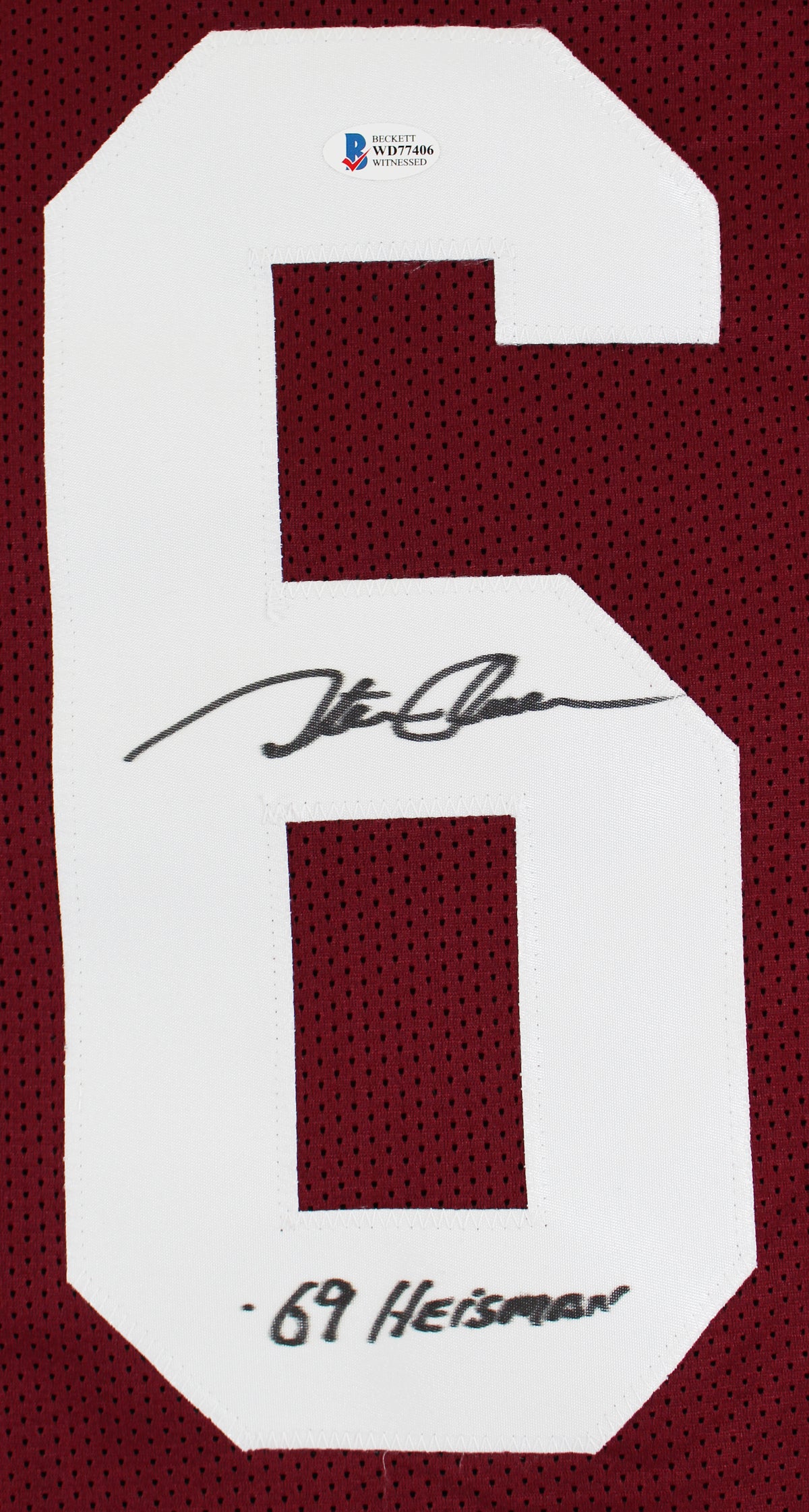 Oklahoma Steve Owens "Heisman 69" Signed Maroon Pro Style Jersey BAS Witnessed
