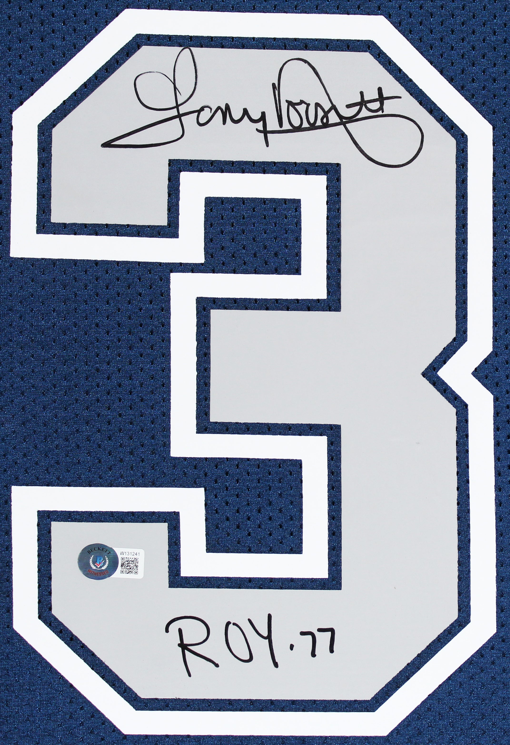 Cowboys Tony Dorsett "3x Insc" Signed Navy Blue M&N Framed Jersey w/ Grey #s BAS