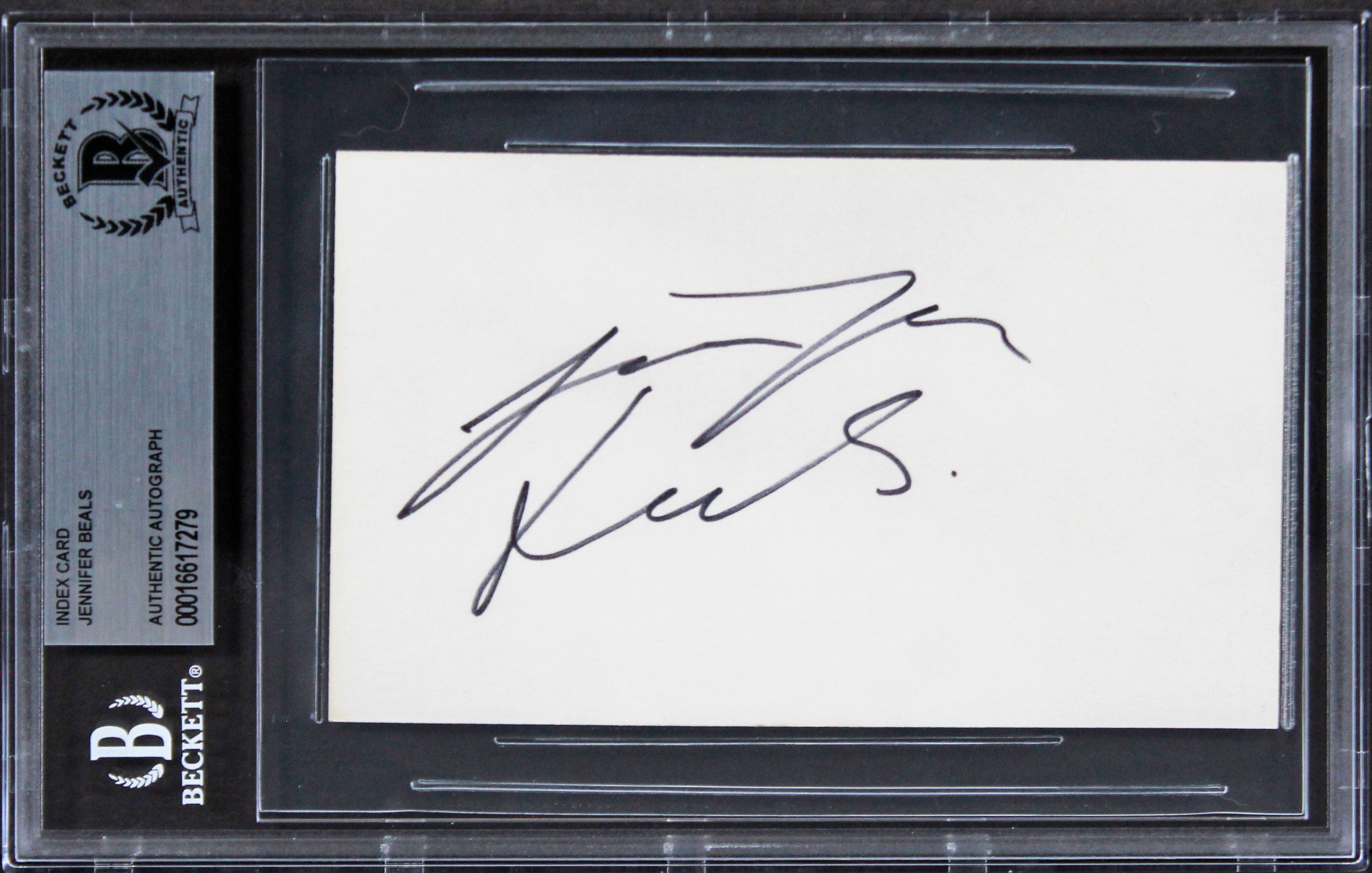 Jennifer Beals Flashdance Authentic Signed 3x5 Index Card BAS Slabbed