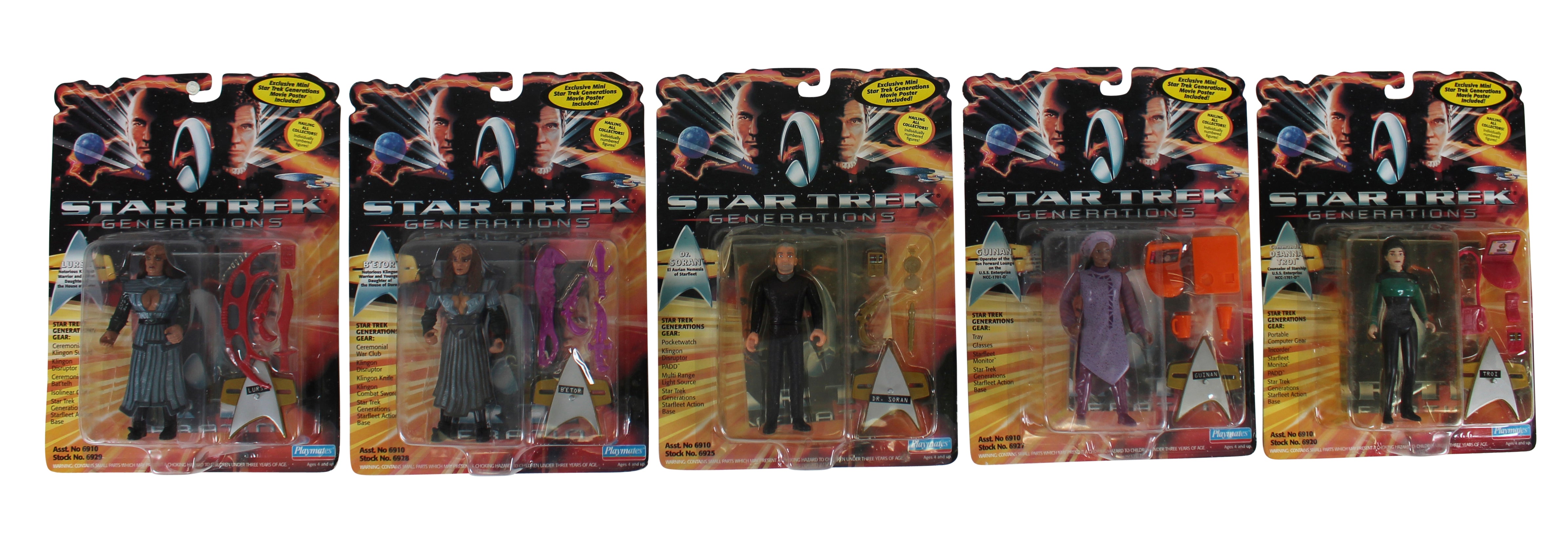 1994 Star Trek Generations Playmates Action Figure Set (5) Un-signed