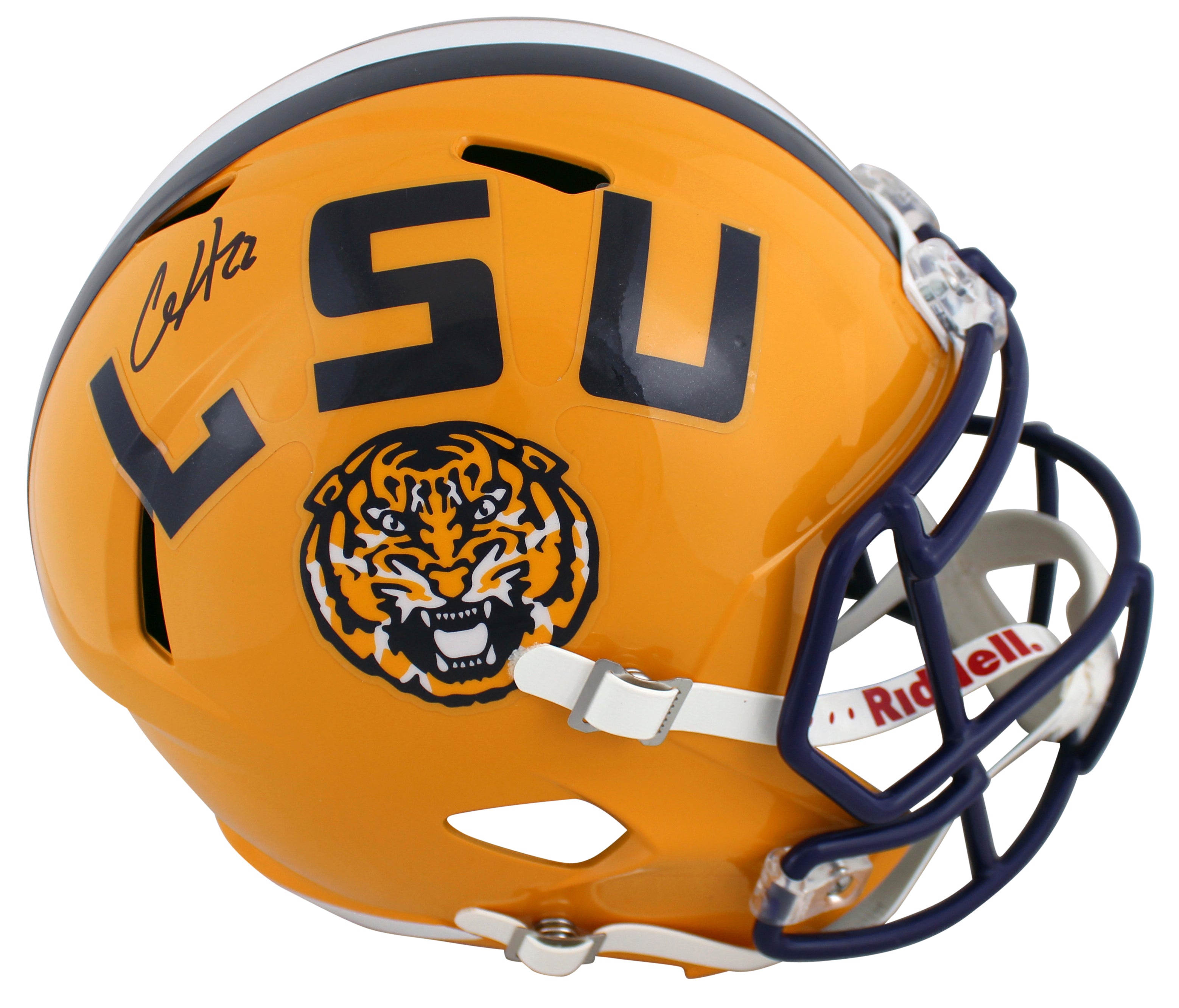 LSU Clyde Edwards-Helaire Authentic Signed Full Size Speed Rep Helmet BAS Wit