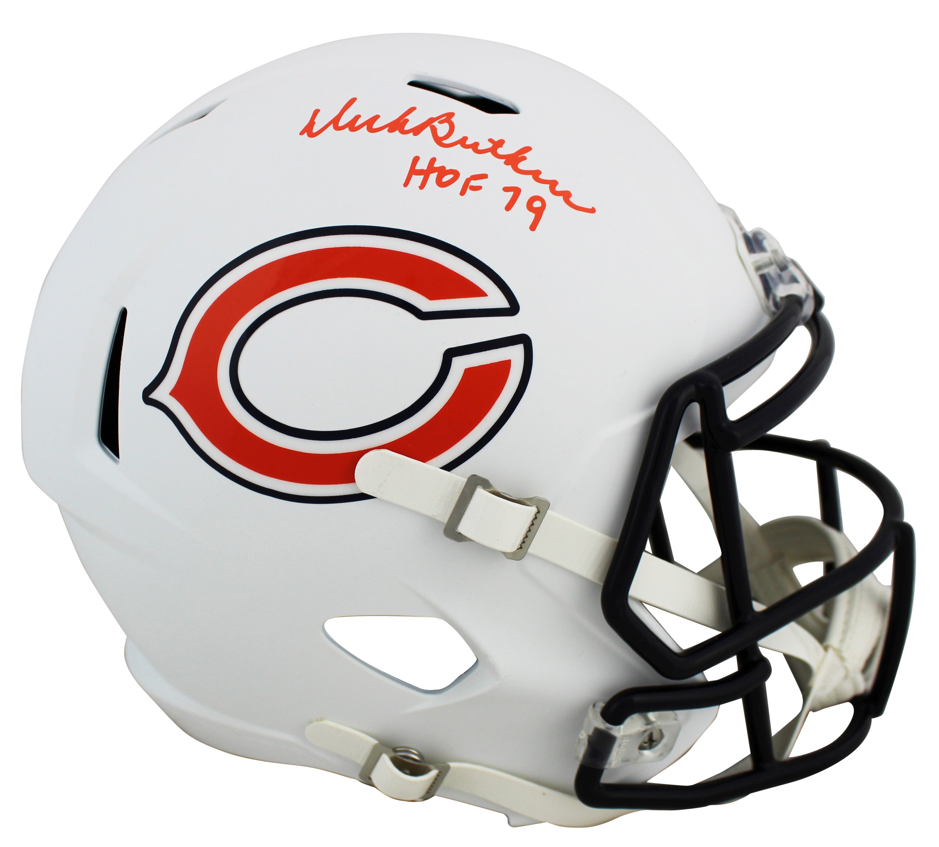 Bears Dick Butkus "HOF 79" Signed Flat White Full Size Speed Rep Helmet JSA Wit