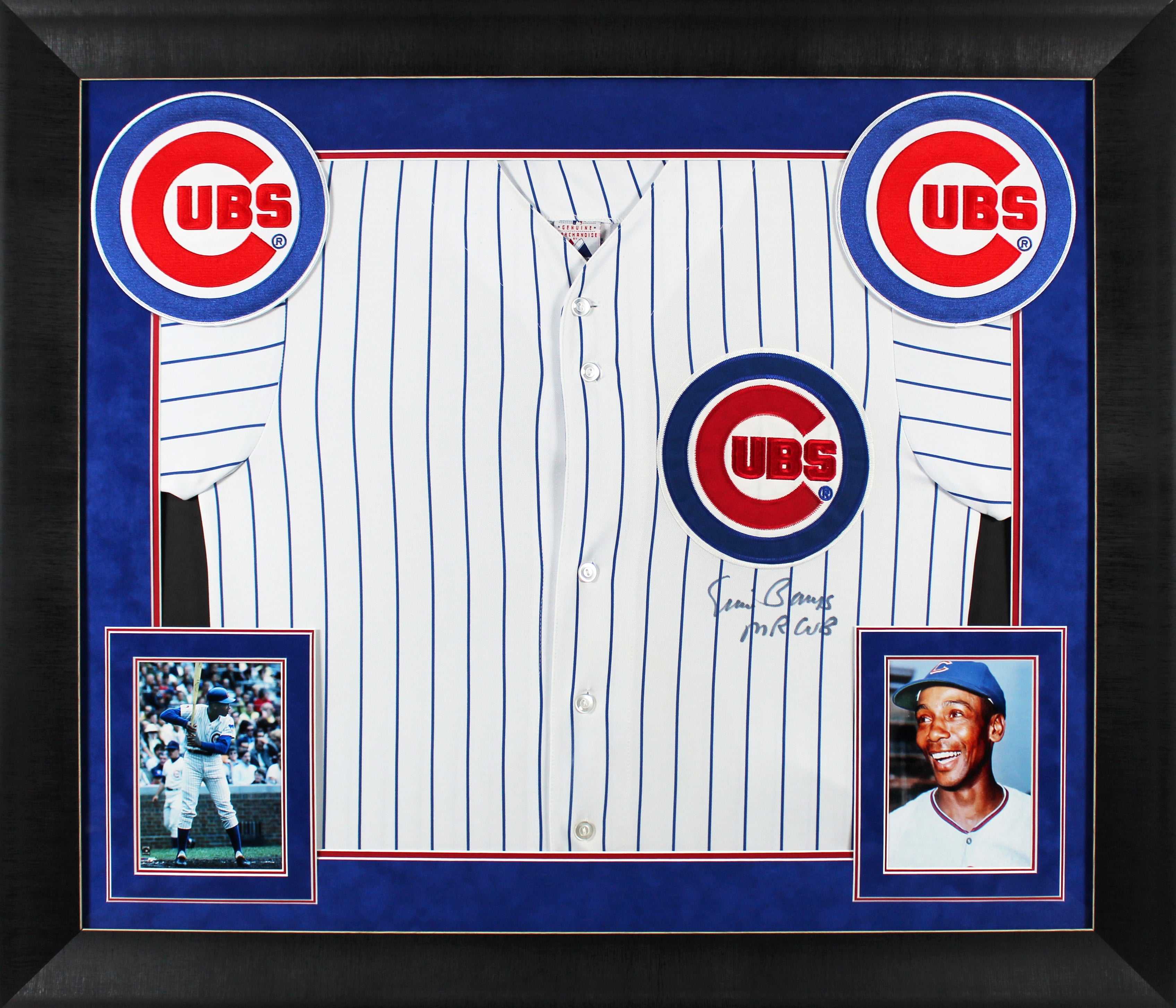 Cubs Ernie Banks "Mr. Cub" Signed Pinstripe Majestic Framed Jersey BAS #AC26911