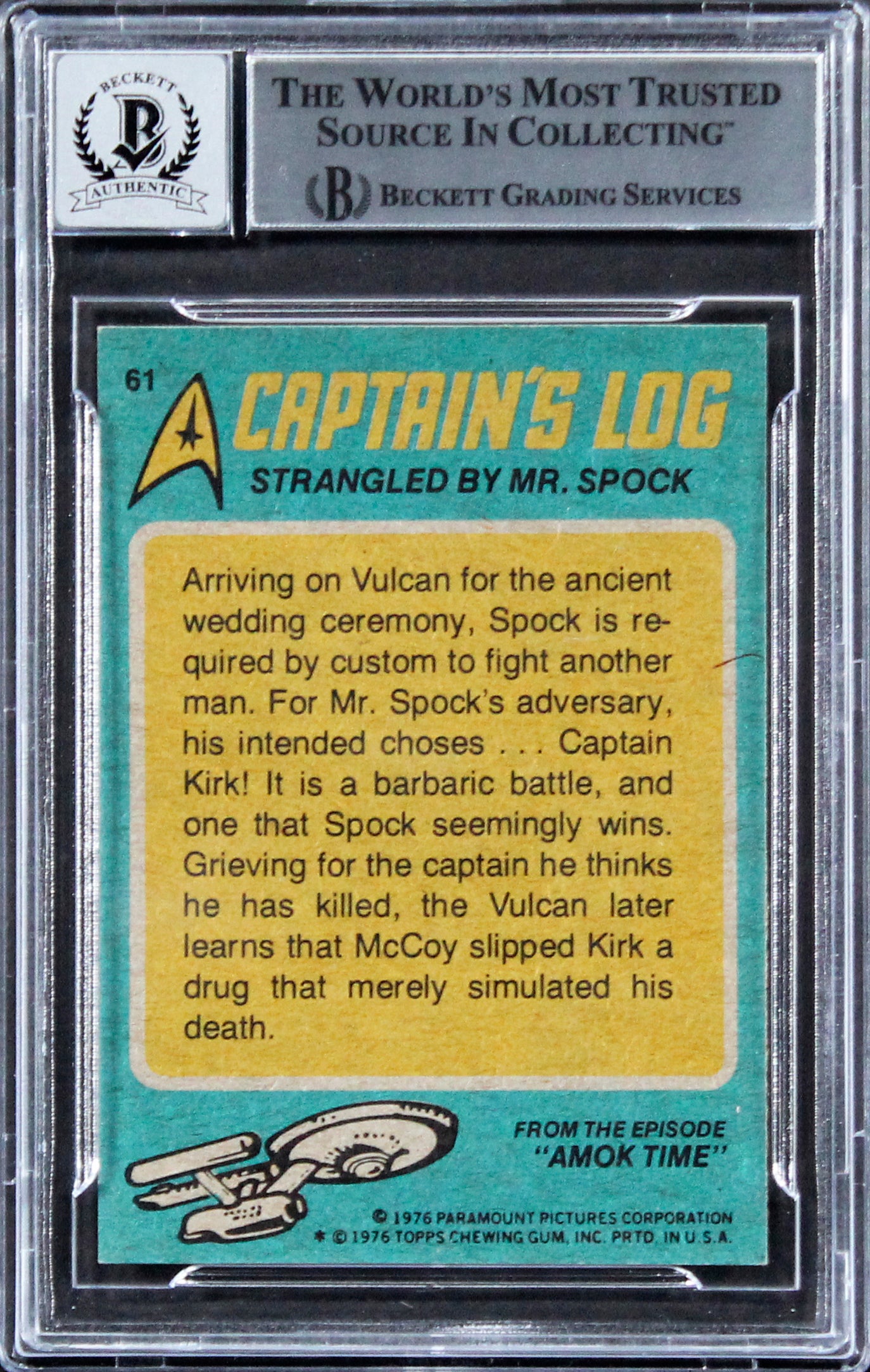 William Shatner Star Trek Signed 1976 Topps Star Trek #61 Card Auto 10! BAS Slab