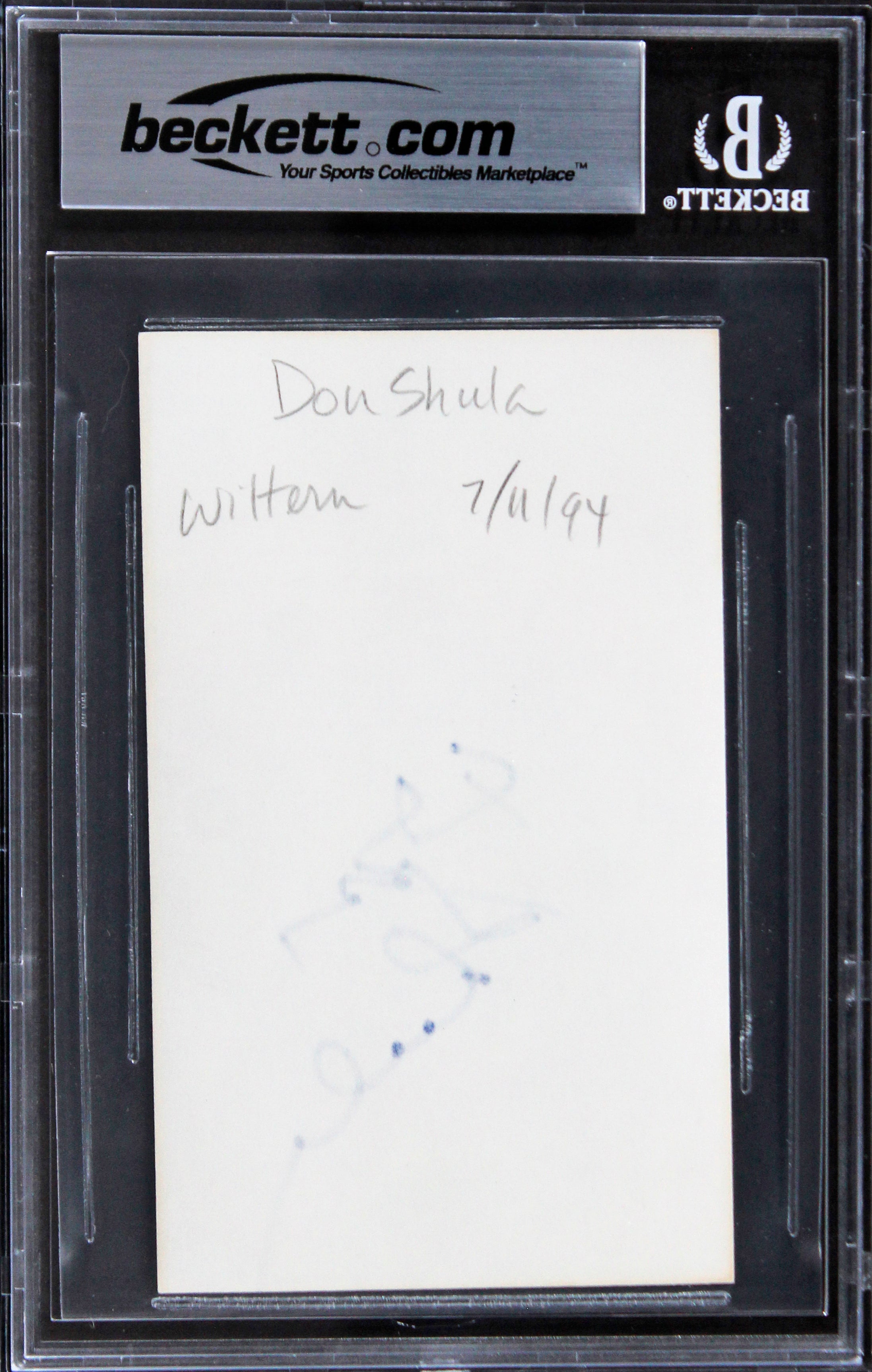 Dolphins Don Shula Authentic Signed 3x5 Index Card Autographed BAS Slabbed