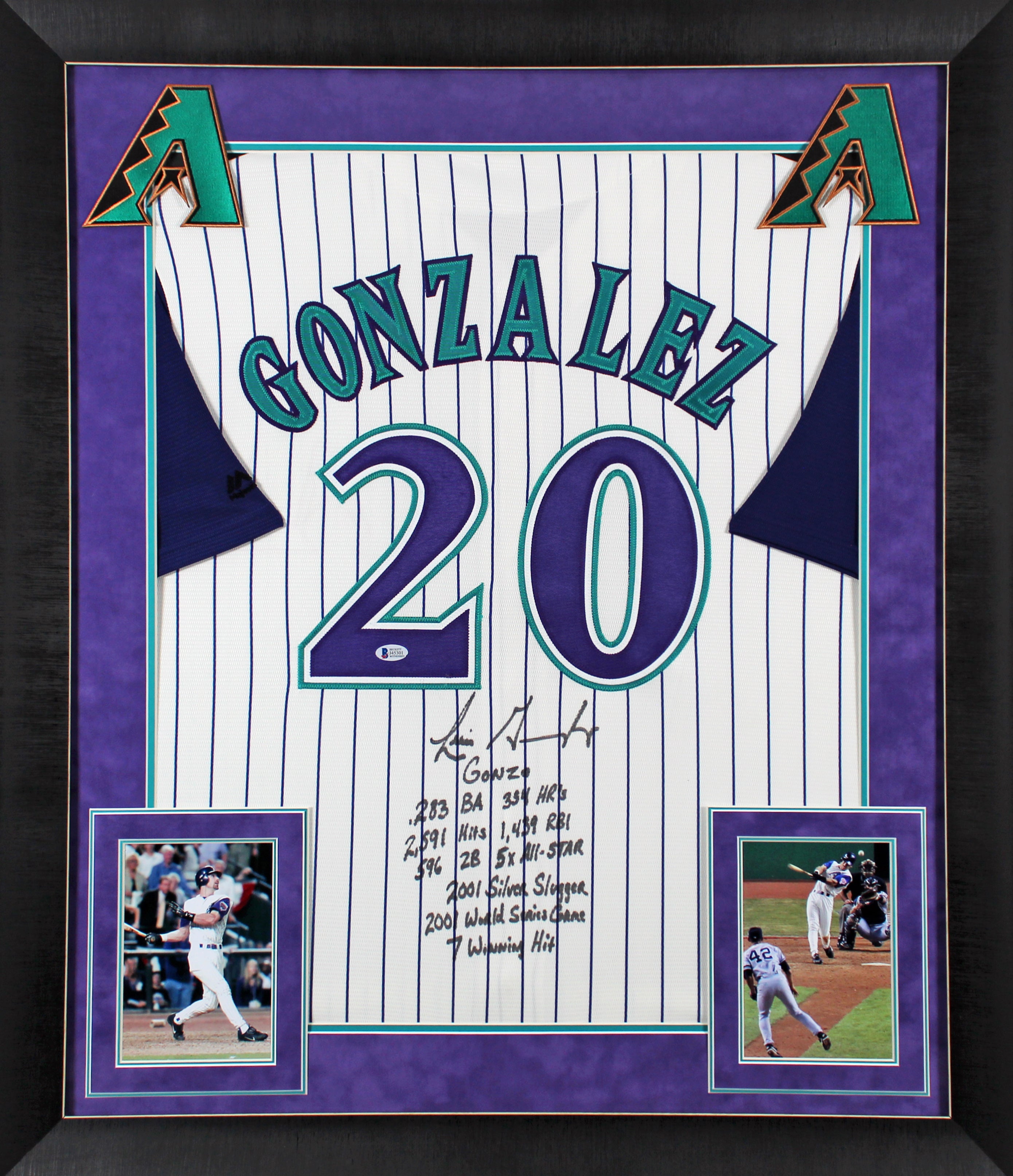 D-Backs Luis Gonzalez "Career Stat" Signed Majestic Cool Base Framed Jersey BAS