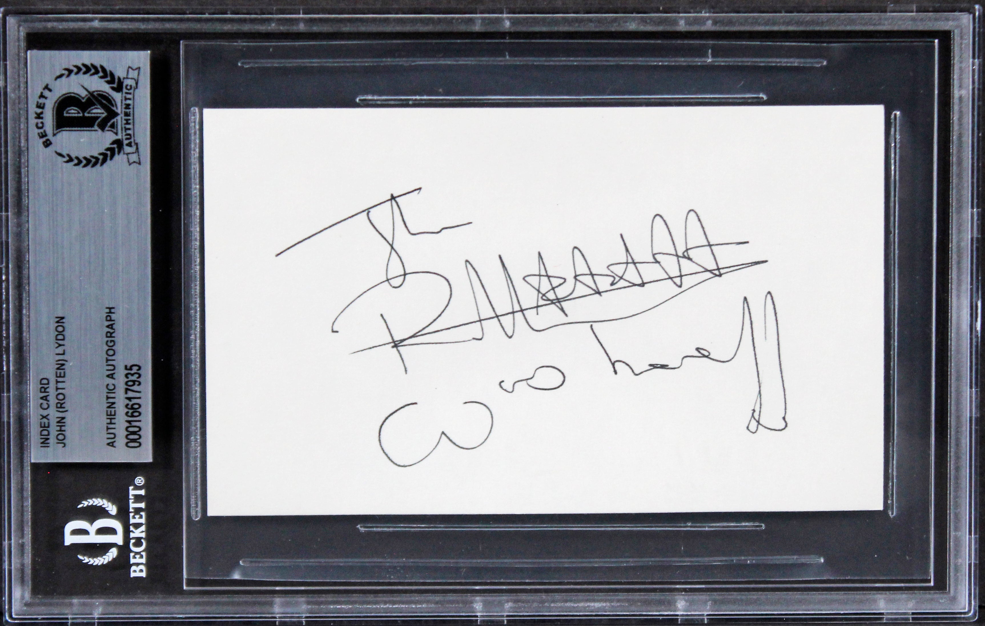 John Rotten Lydon Sex Pistols Authentic Signed 3x5 Index Card BAS Slabbed 2
