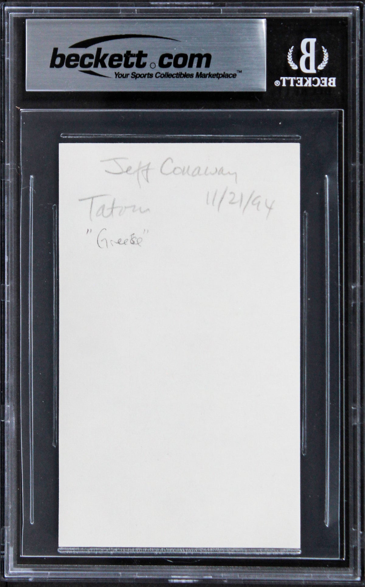Jeff Conaway Grease Authentic Signed 3x5 Index Card Autographed BAS Slabbed 1