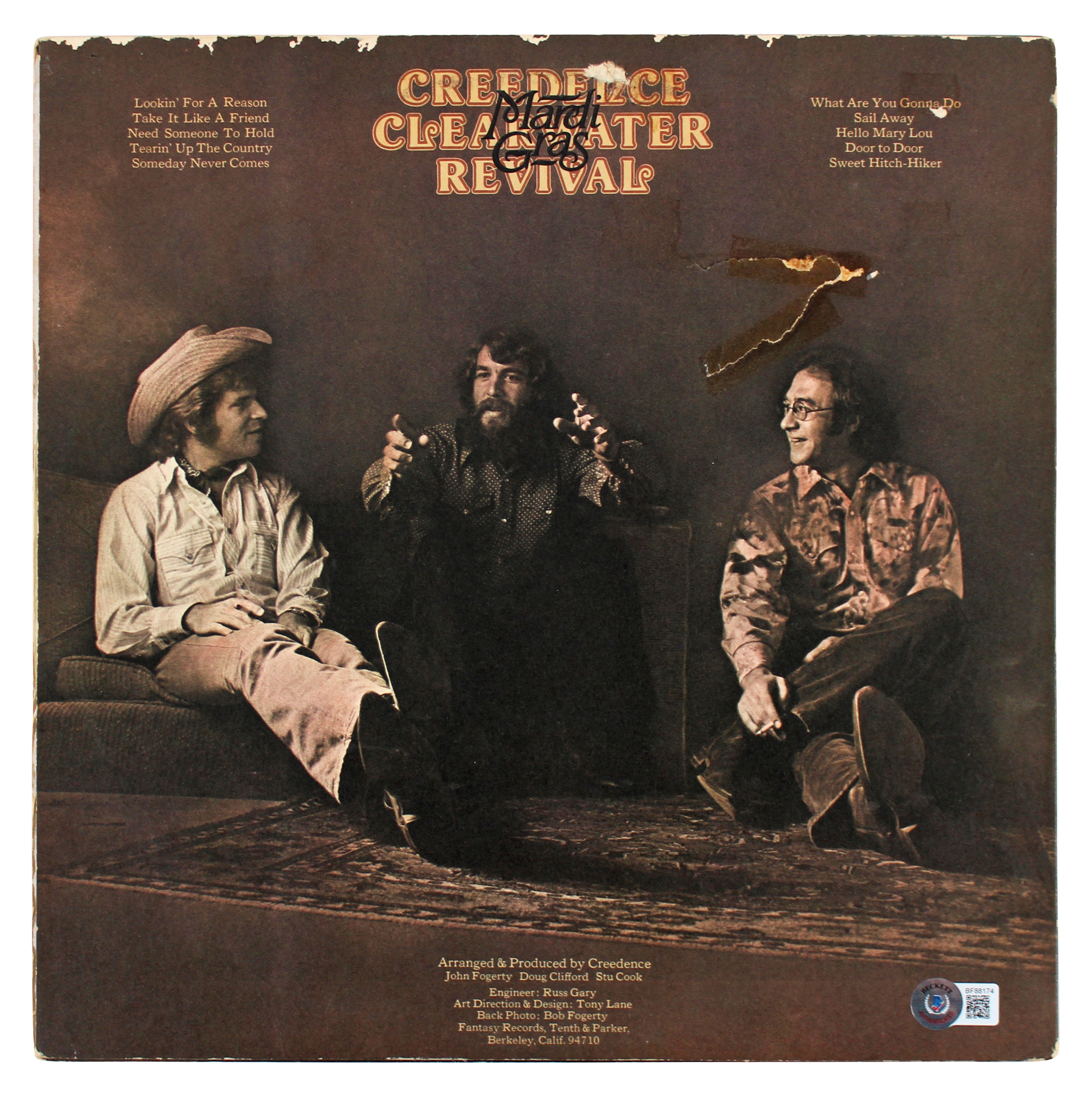 Doug Clifford & Stu Cook CCR Signed Mardi Gras Album Cover BAS #BF88174