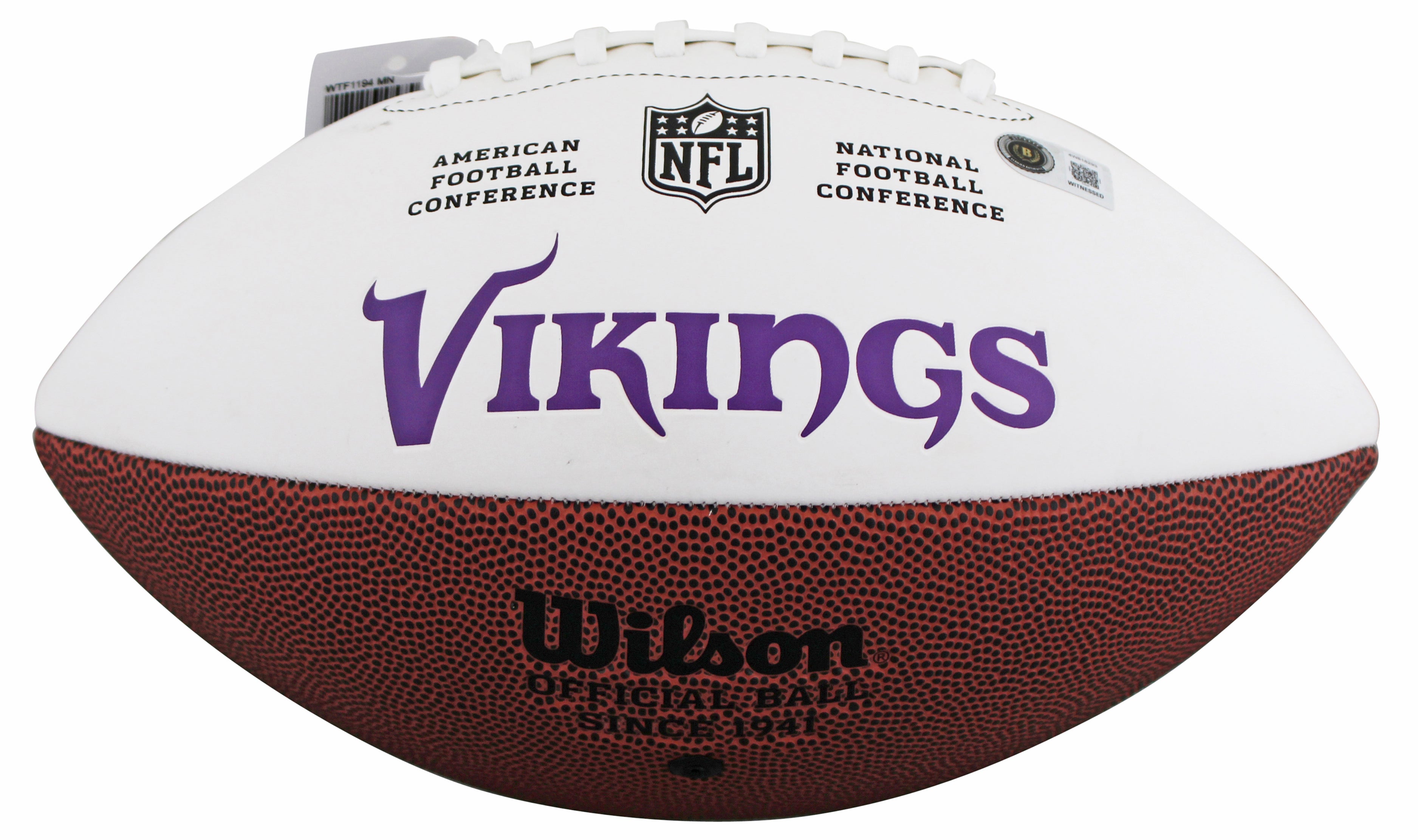 Vikings Adrian Peterson Signed Wilson White Panel Logo Football BAS Witnessed
