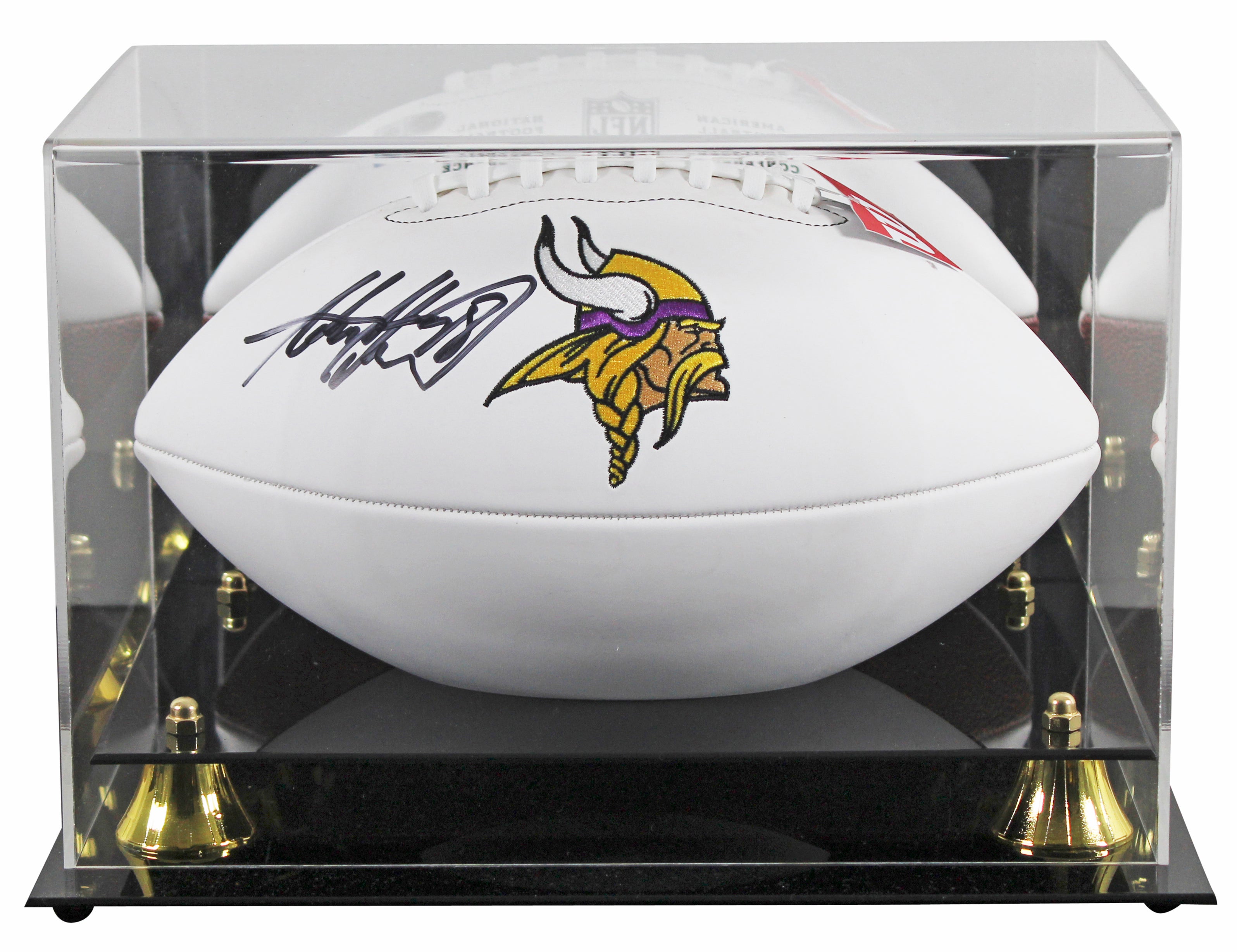 Vikings Adrian Peterson Signed White Panel Logo Football W/ Case BAS Witnessed