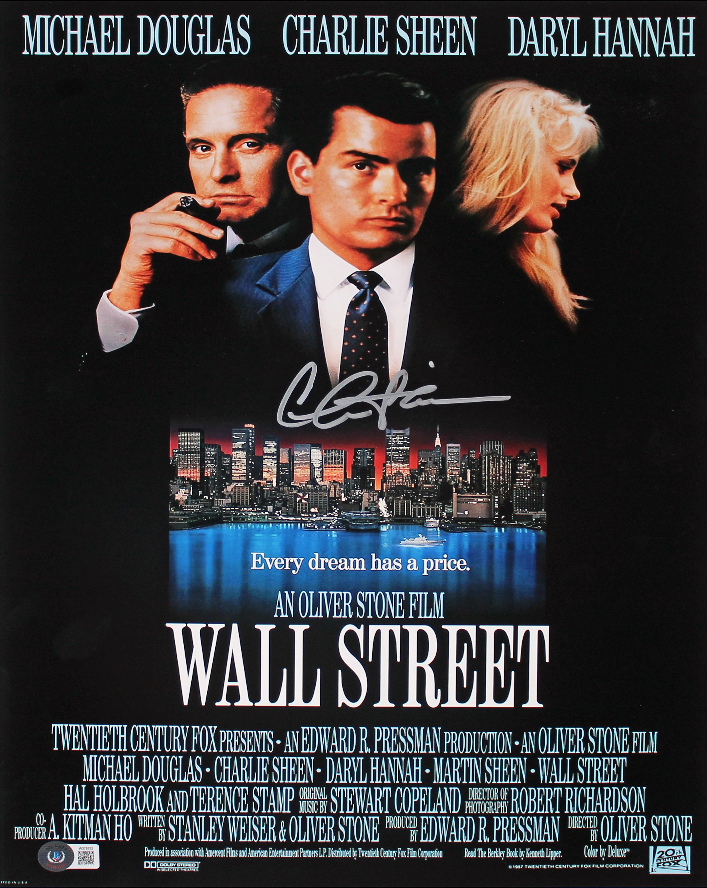 Charlie Sheen Wall Street Authentic Signed 12x18 MMP Photo BAS Witnessed