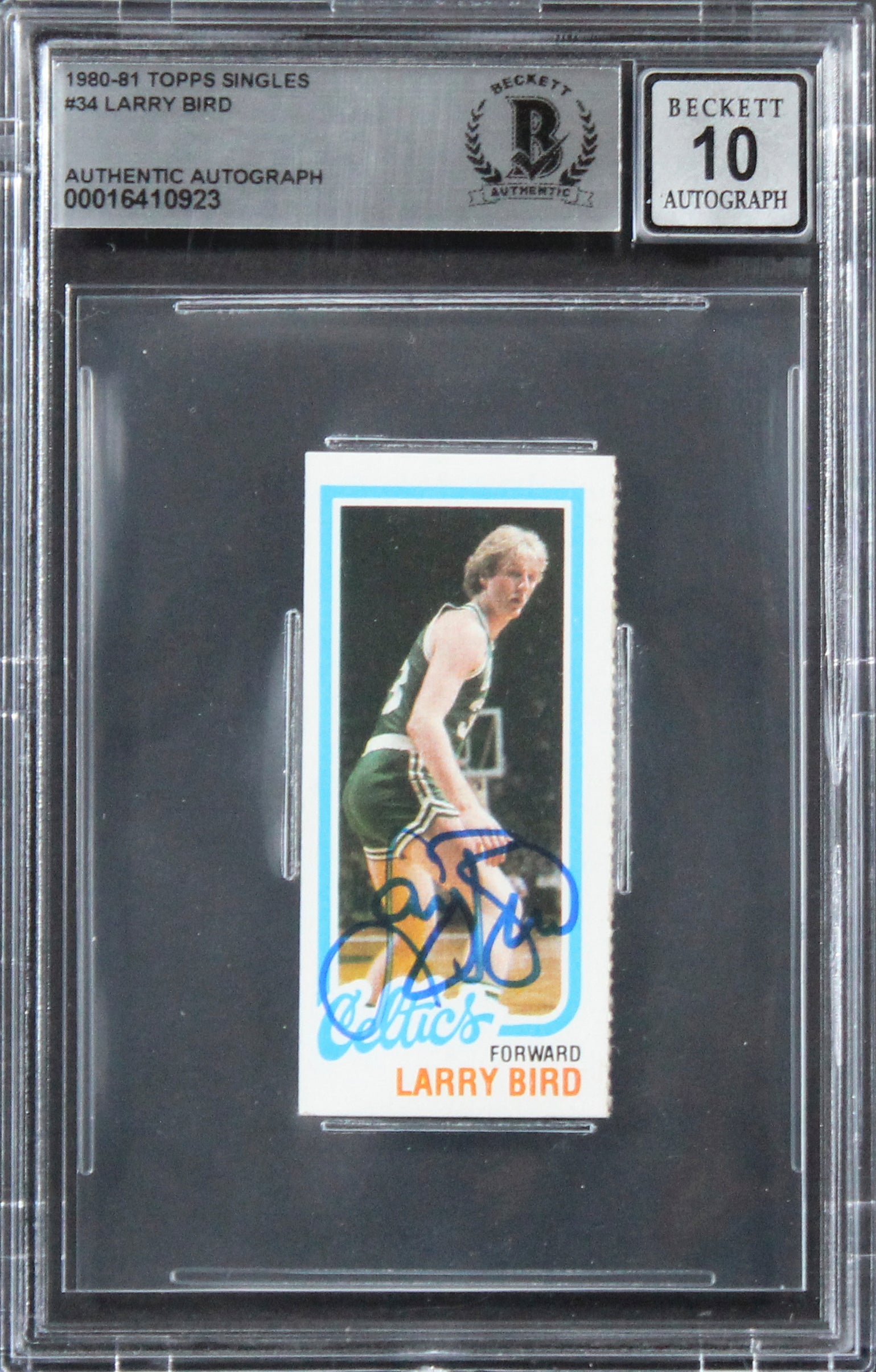 Celtics Larry Bird Signed 1980 Topps Singles #34 Card Auto Gem 10! BAS Slabbed