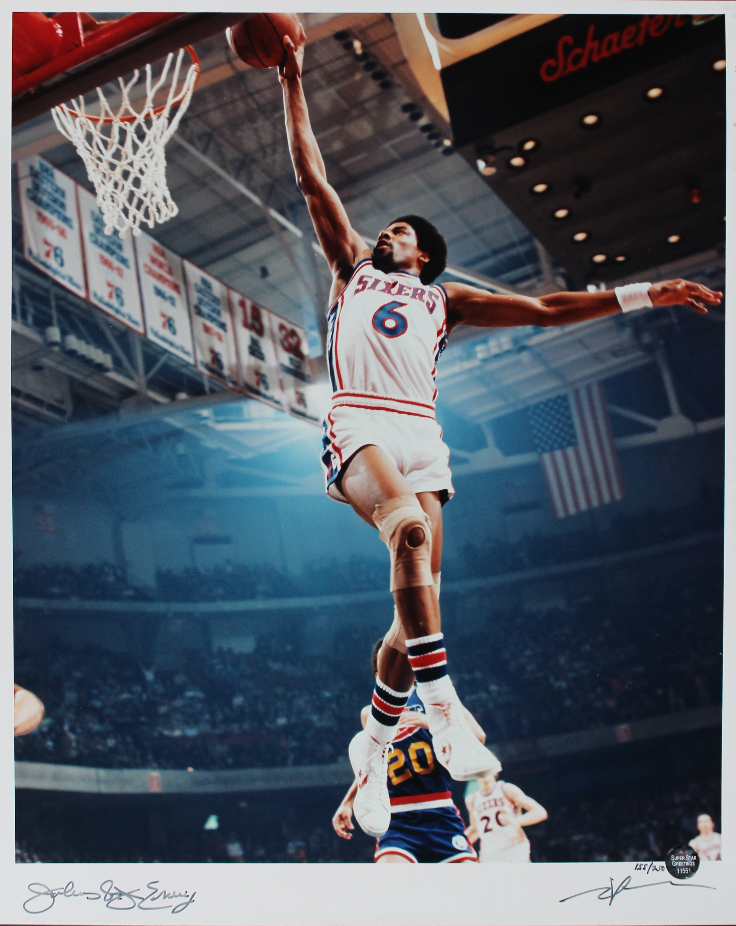 76ers Julius "Dr. J." Erving & Neal Leifer Signed 16x20 Photo LE #155/250 BAS