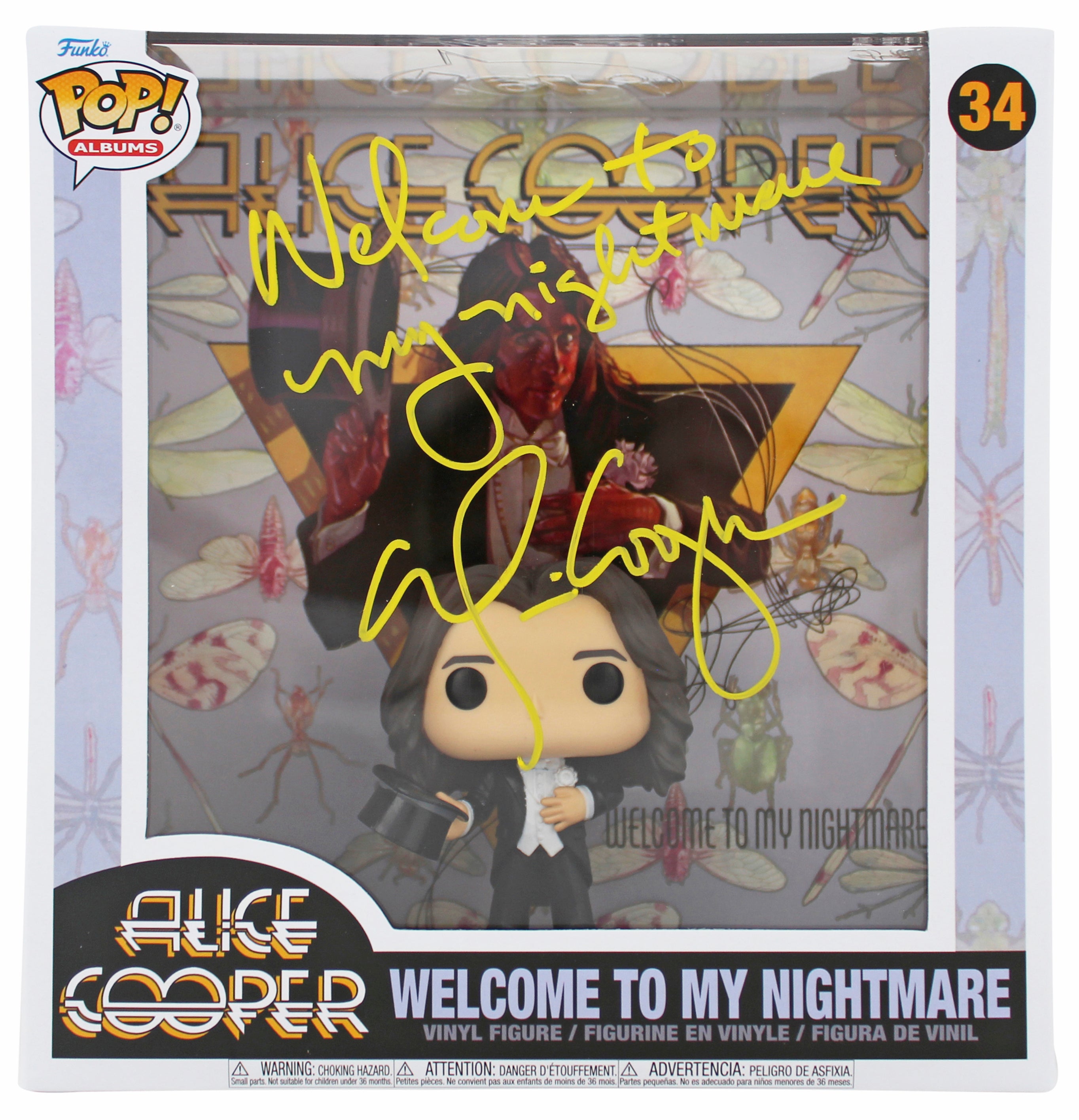 Alice Cooper "WTMN" Signed Funko Pop Vinyl Figure #34 w/ Yellow Sig BAS Witness