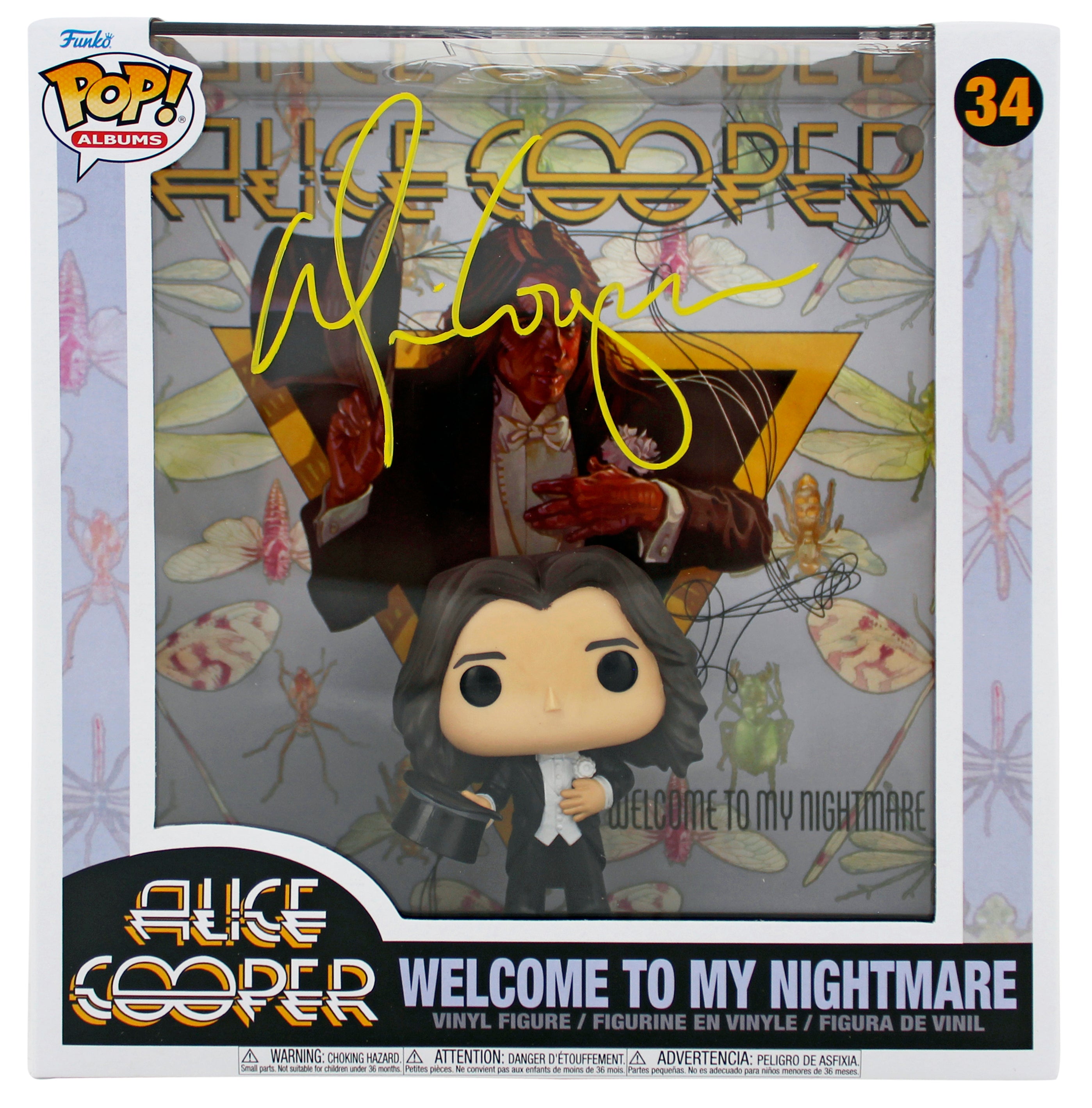 Alice Cooper Signed Funko Pop Vinyl Figure #34 w/ Yellow Sig BAS Witnessed