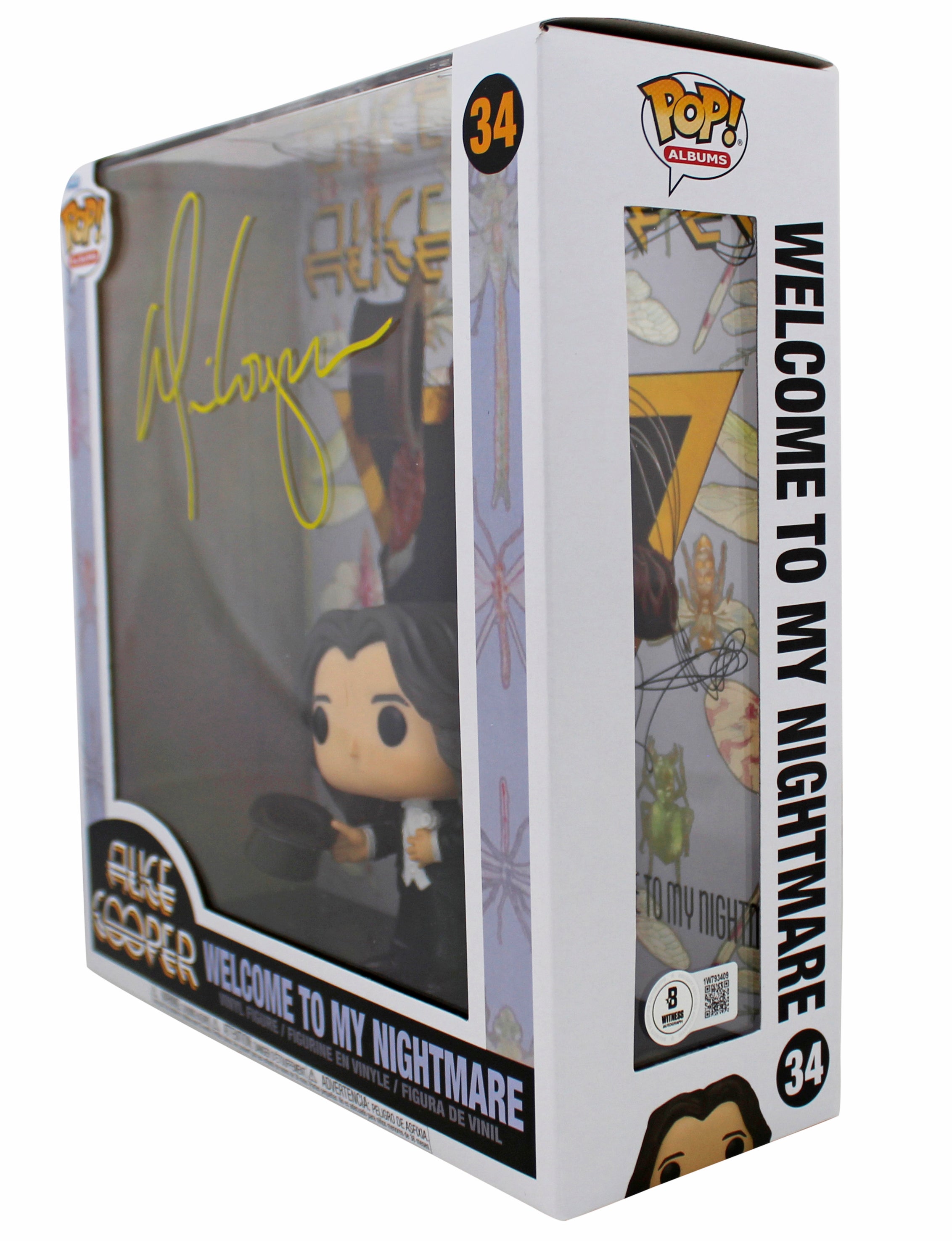 Alice Cooper Signed Funko Pop Vinyl Figure #34 w/ Yellow Sig BAS Witnessed