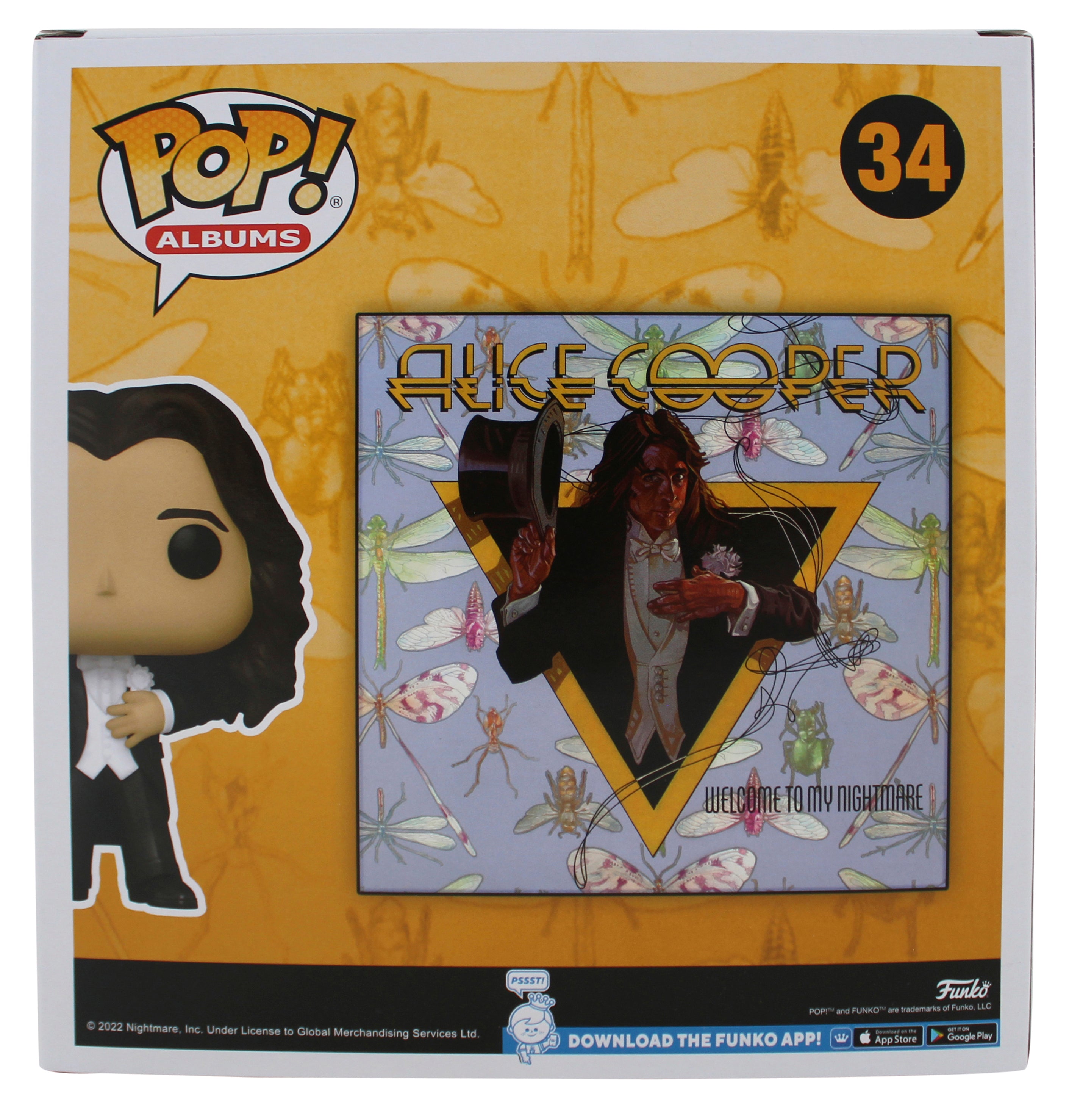 Alice Cooper Signed Funko Pop Vinyl Figure #34 w/ Yellow Sig BAS Witnessed