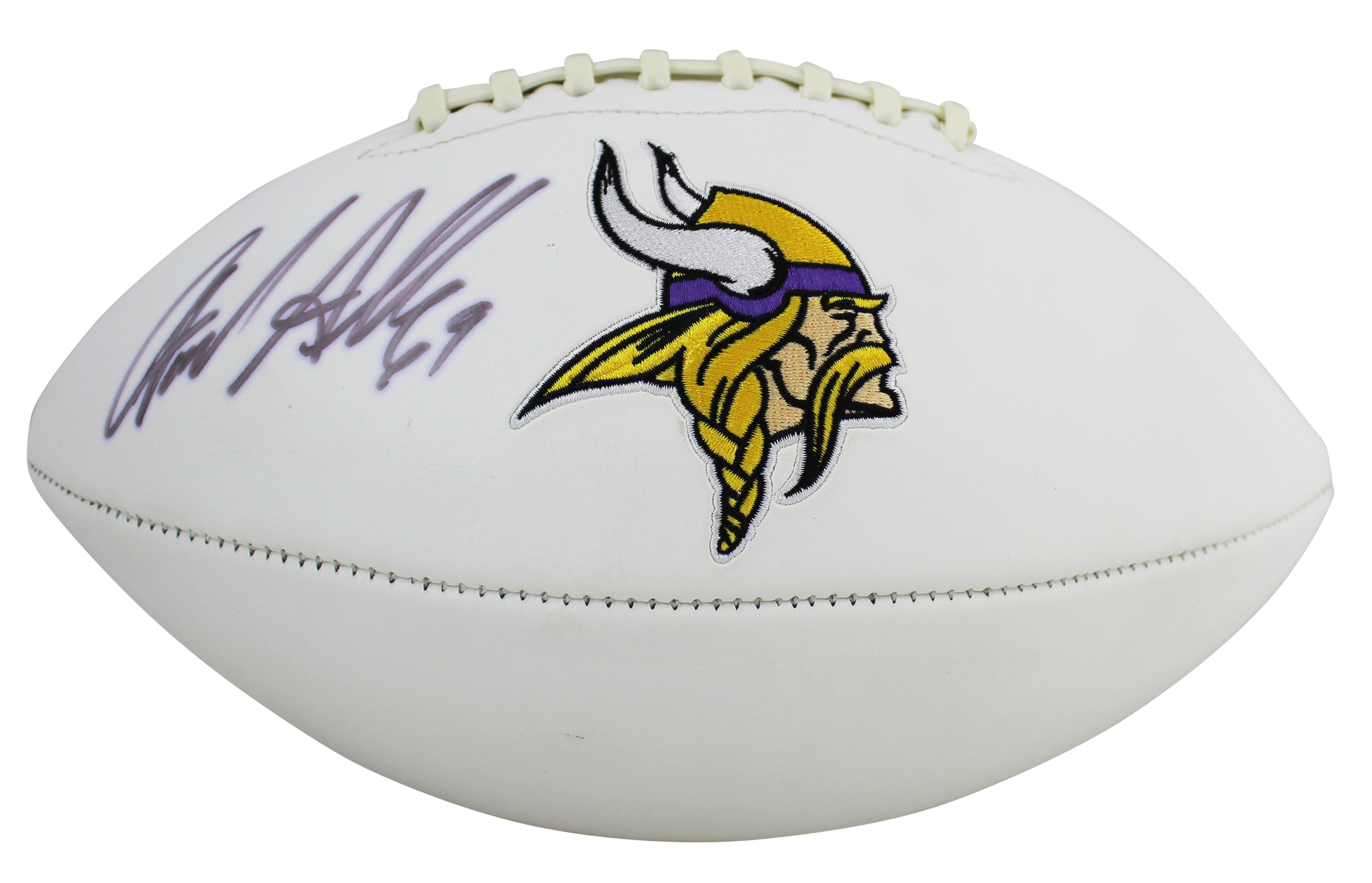 Vikings Jared Allen Authentic Signed White Panel Logo Football BAS Witnessed