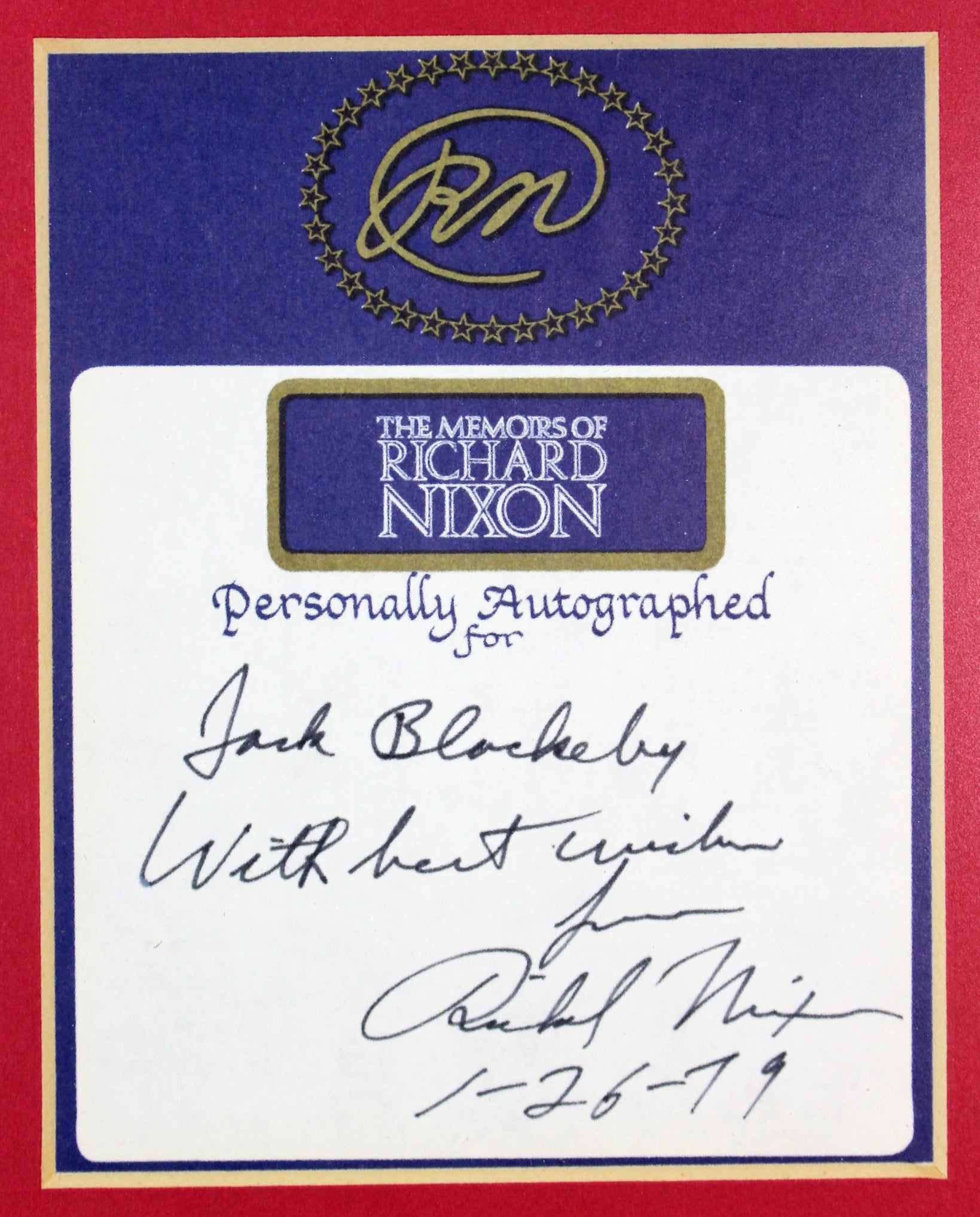 Richard Nixon Authentic Signed & Framed 4x5 Bookplate Cut Signature BAS #A72908