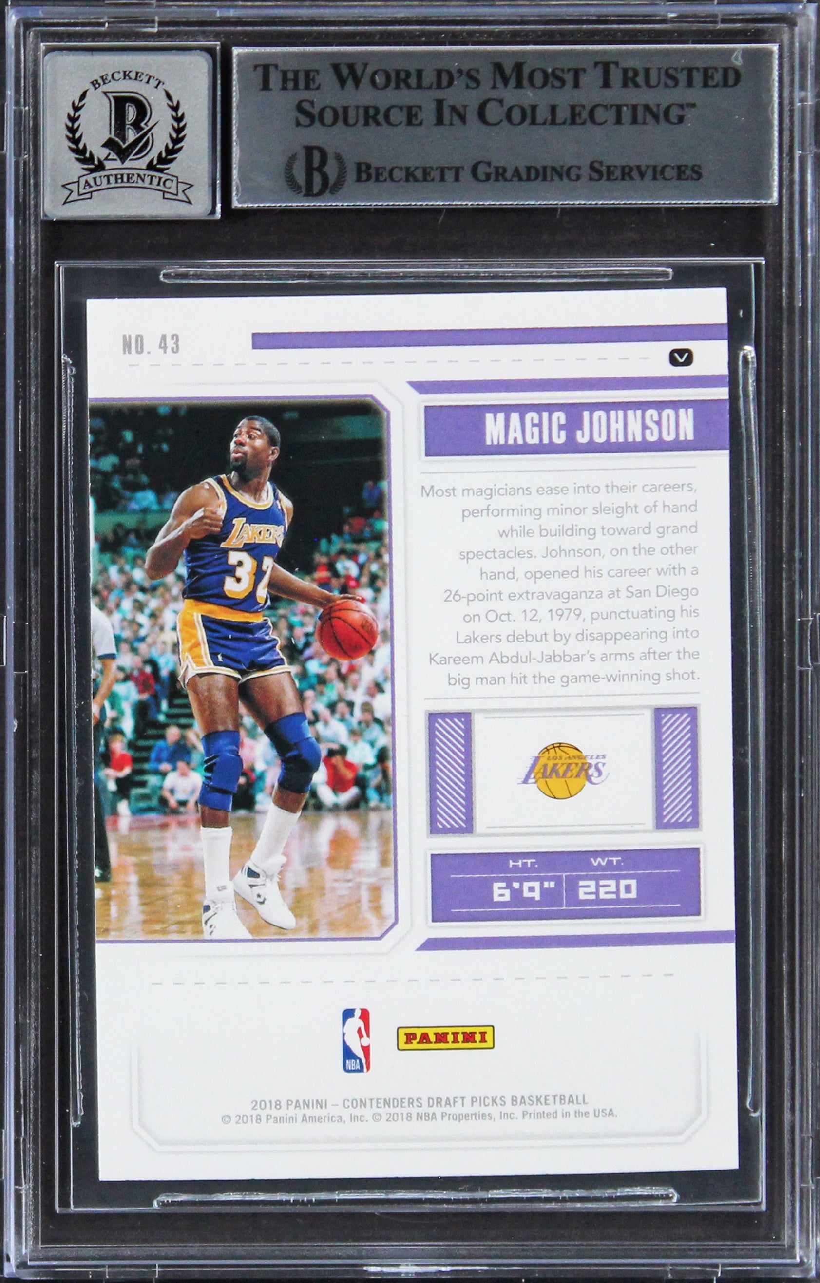 Magic Johnson Signed 2018 Contenders Draft Picks Var #43 Card Auto 10! BAS Slab