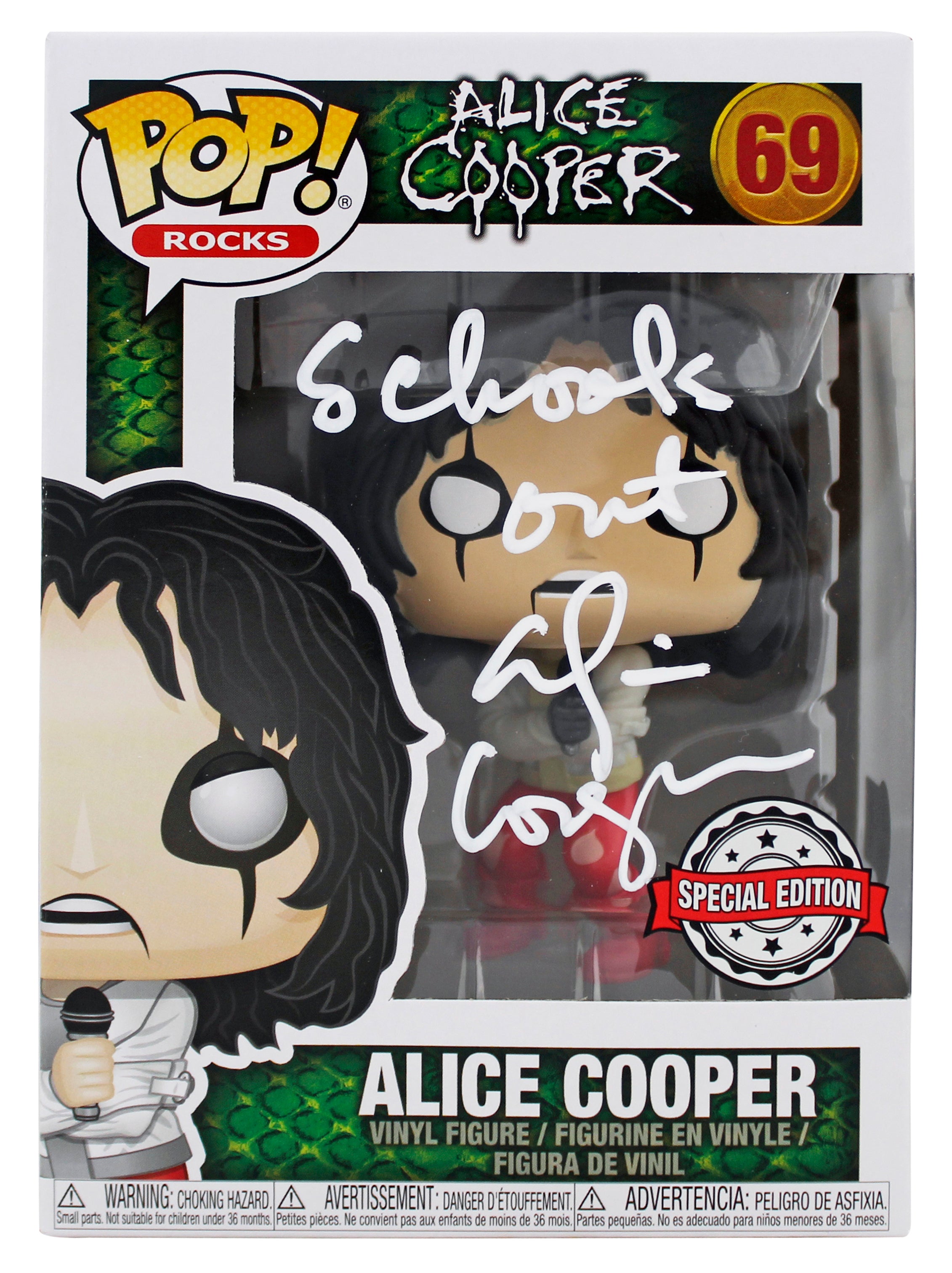 Alice Cooper "Schools Out" Signed Funko Pop Vinyl Figure #69 w/ White Sig BAS W