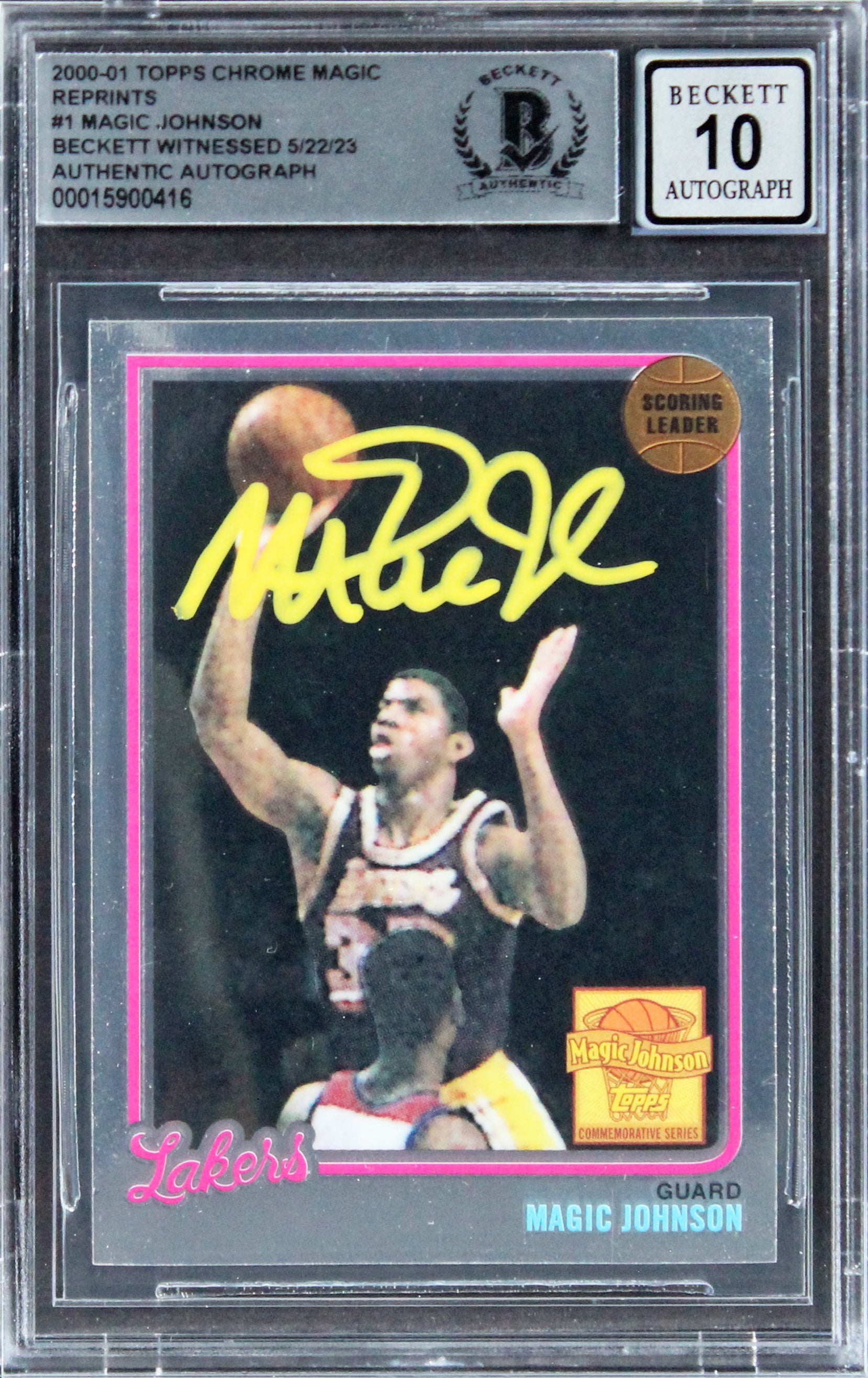Lakers Magic Johnson Signed 2000 Topps Chrome Reprints #1 Card Auto 10! BAS Slab