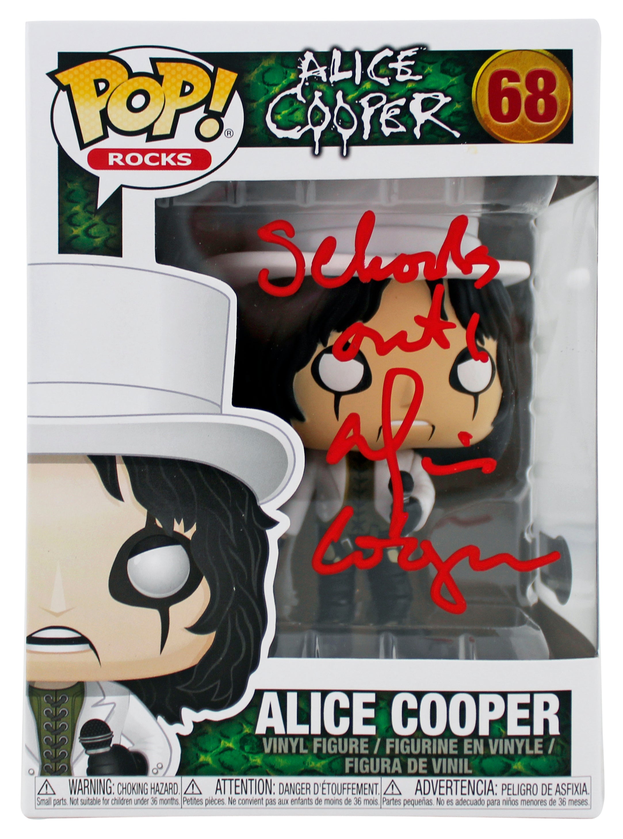 Alice Cooper "Schools Out" Signed Funko Pop Vinyl Figure #68 w/ Red Sig BAS Wit