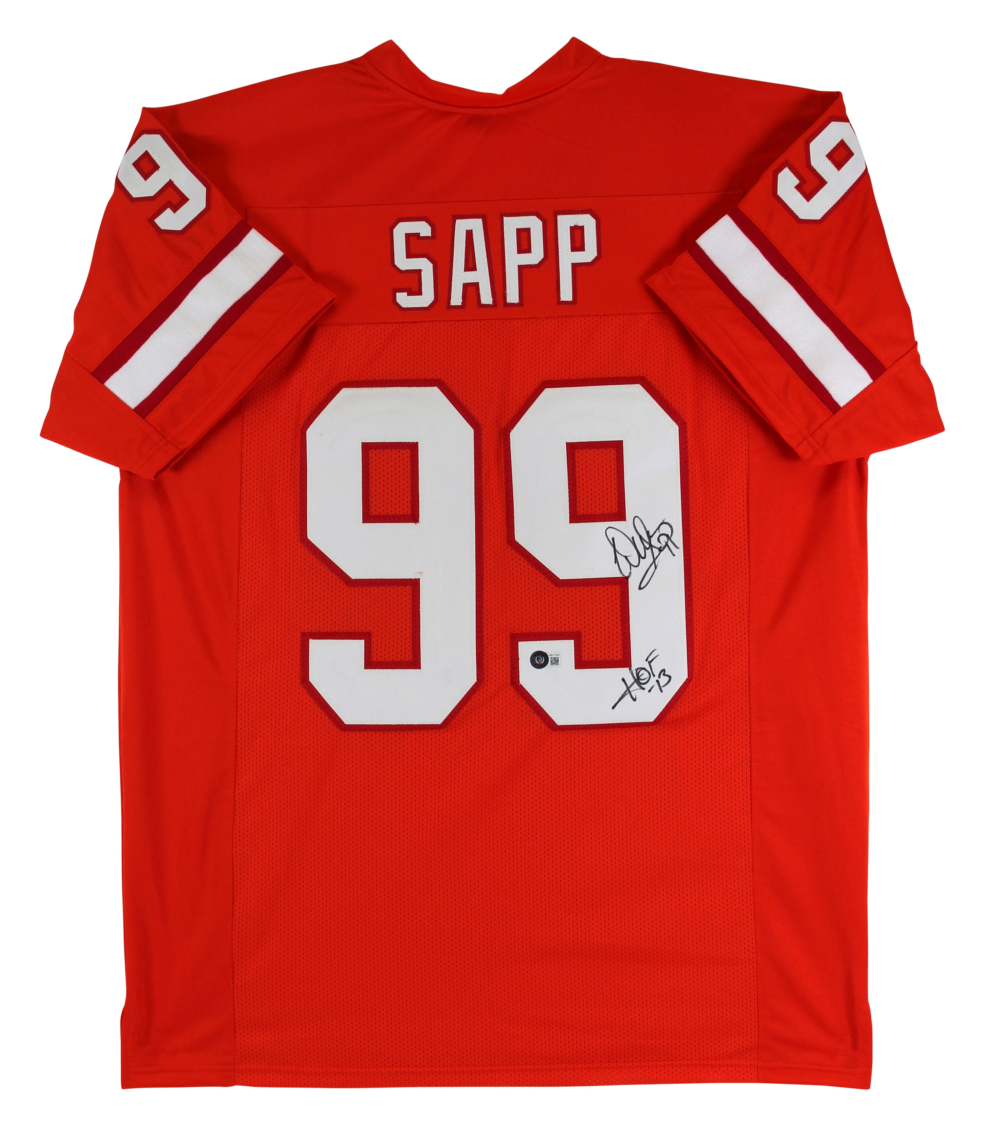 Warren Sapp "HOF 13"  Signed Orange Throwback Pro Style Jersey BAS Witnessed