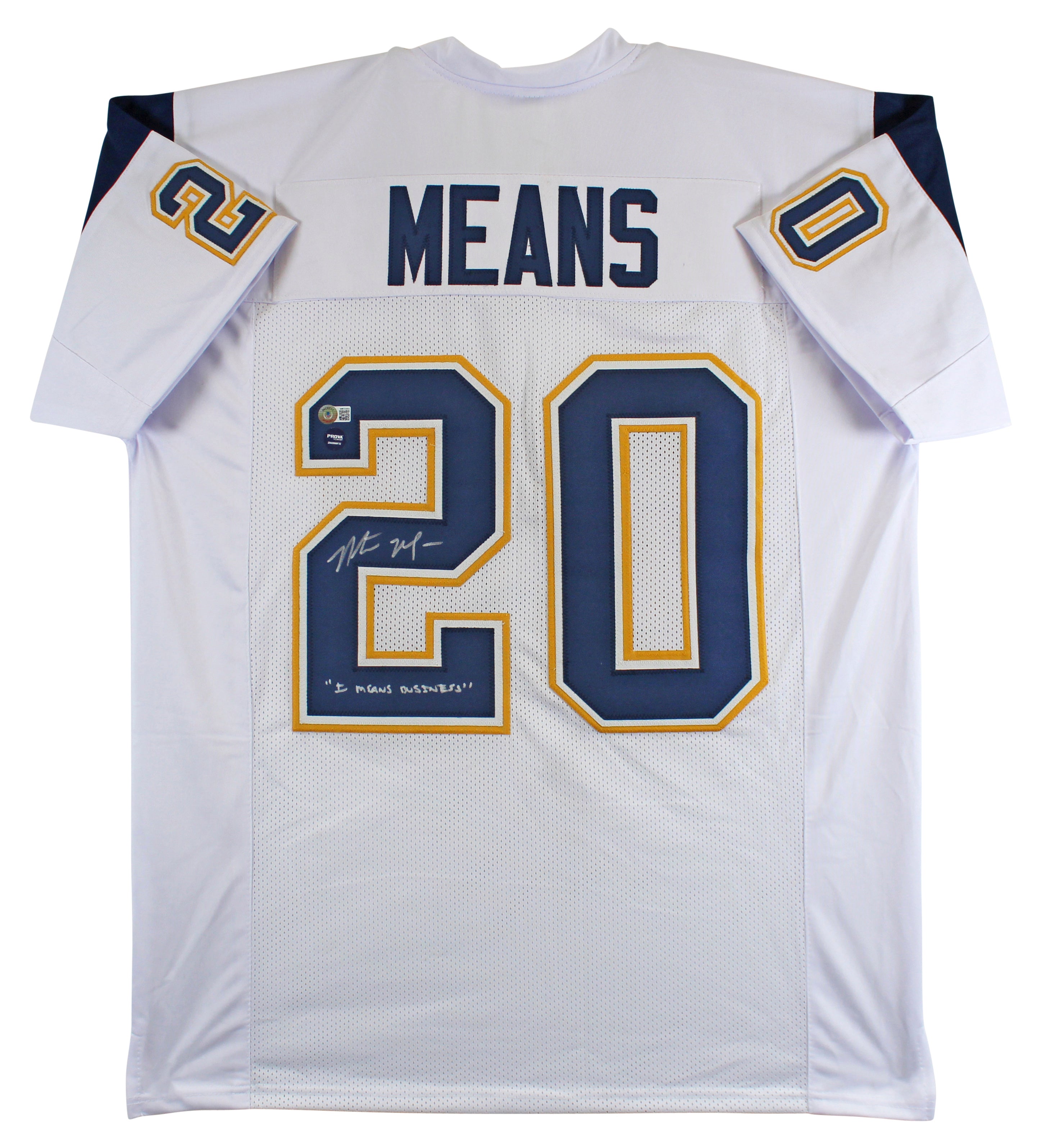 Natrone Means "I Means Business" Signed White Pro Style Jersey BAS Witnessed