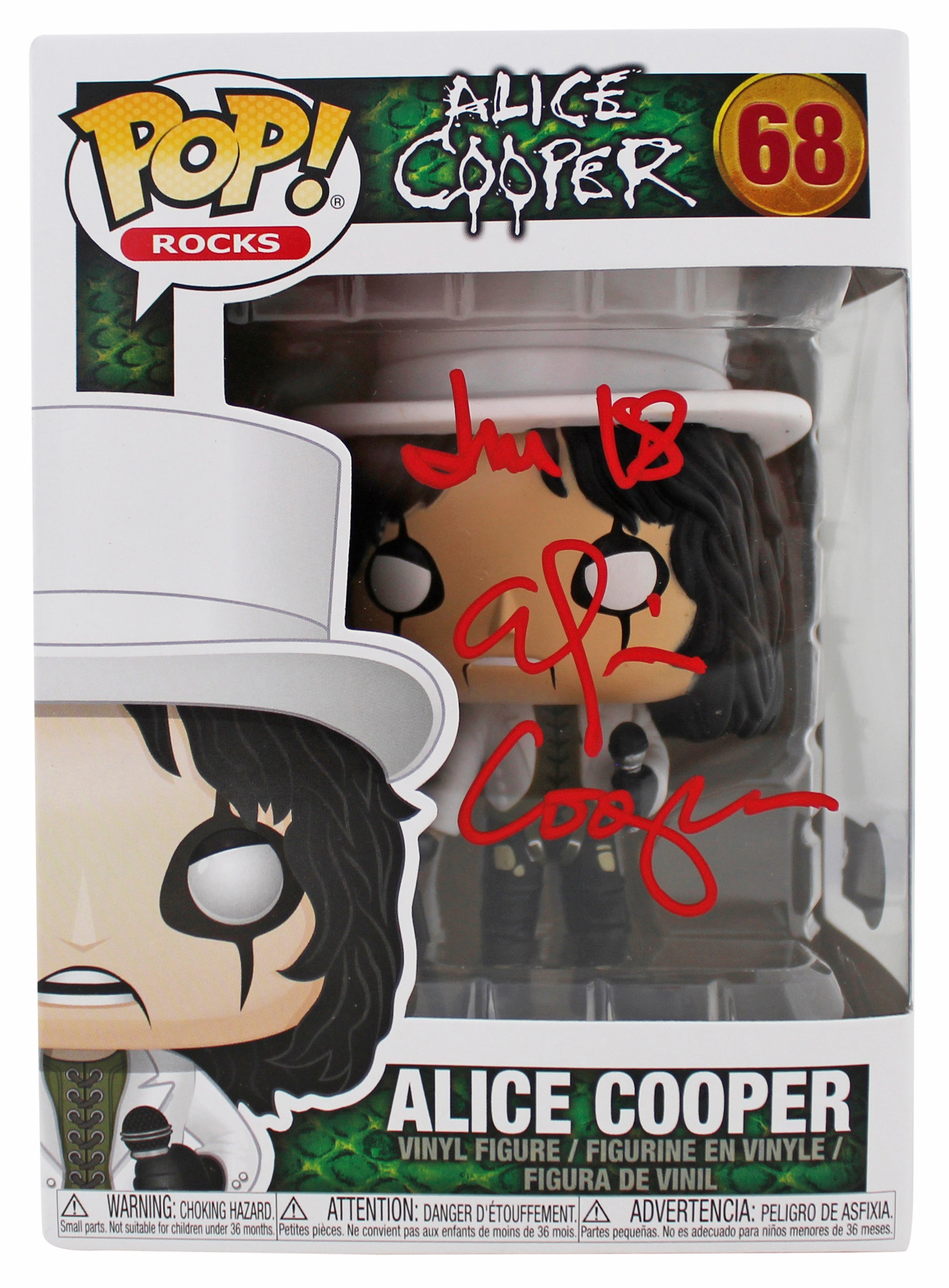 Alice Cooper "I'm 18" Signed Funko Pop Vinyl Figure #68 w/ Red Sig BAS Witnessed