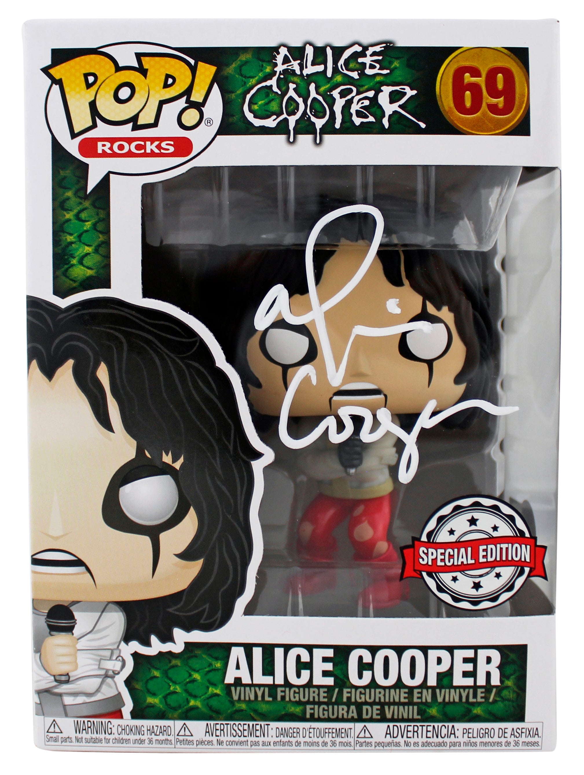 Alice Cooper Signed Funko Pop Vinyl Figure #69 w/ White Sig BAS Witnessed