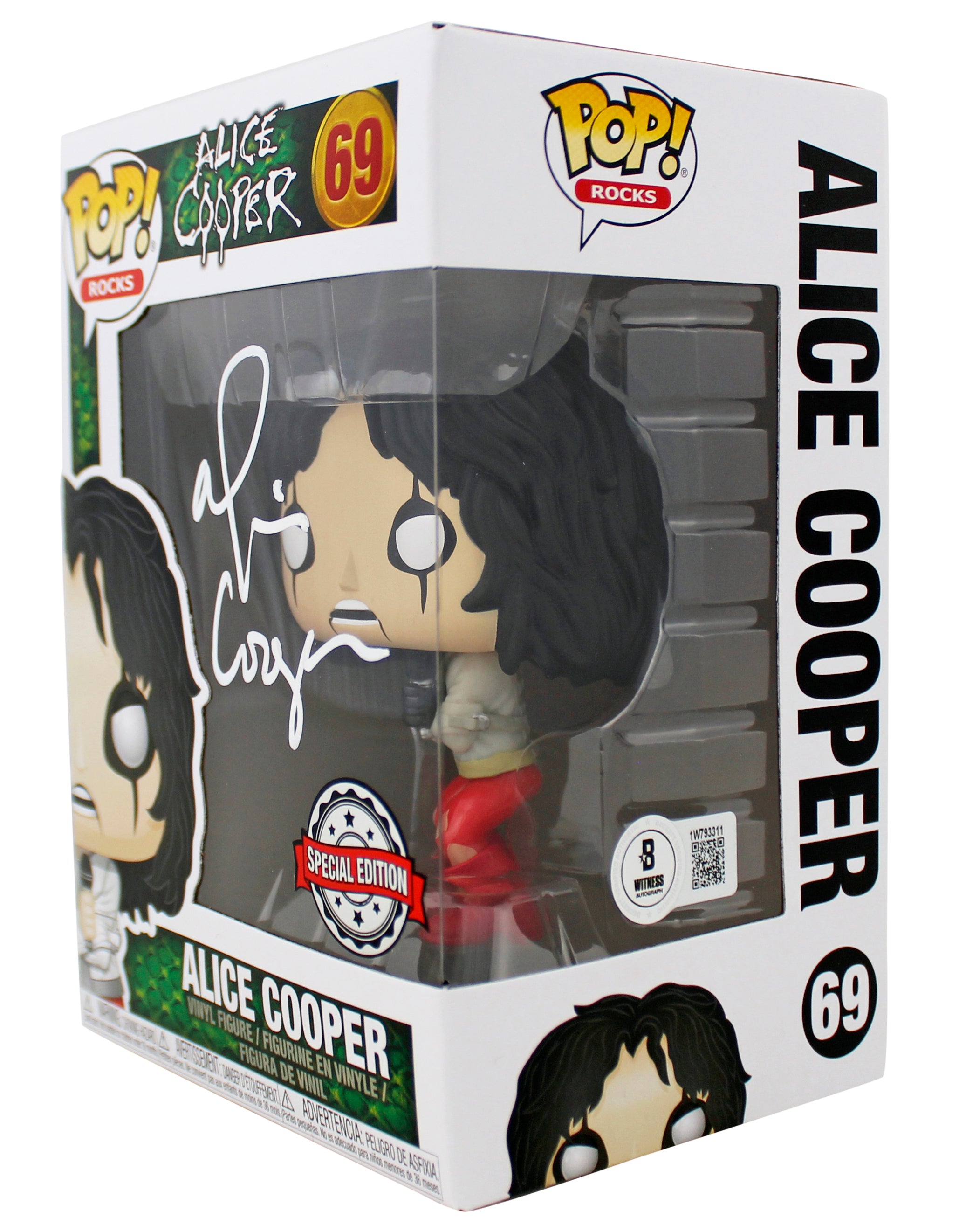 Alice Cooper Signed Funko Pop Vinyl Figure #69 w/ White Sig BAS Witnessed