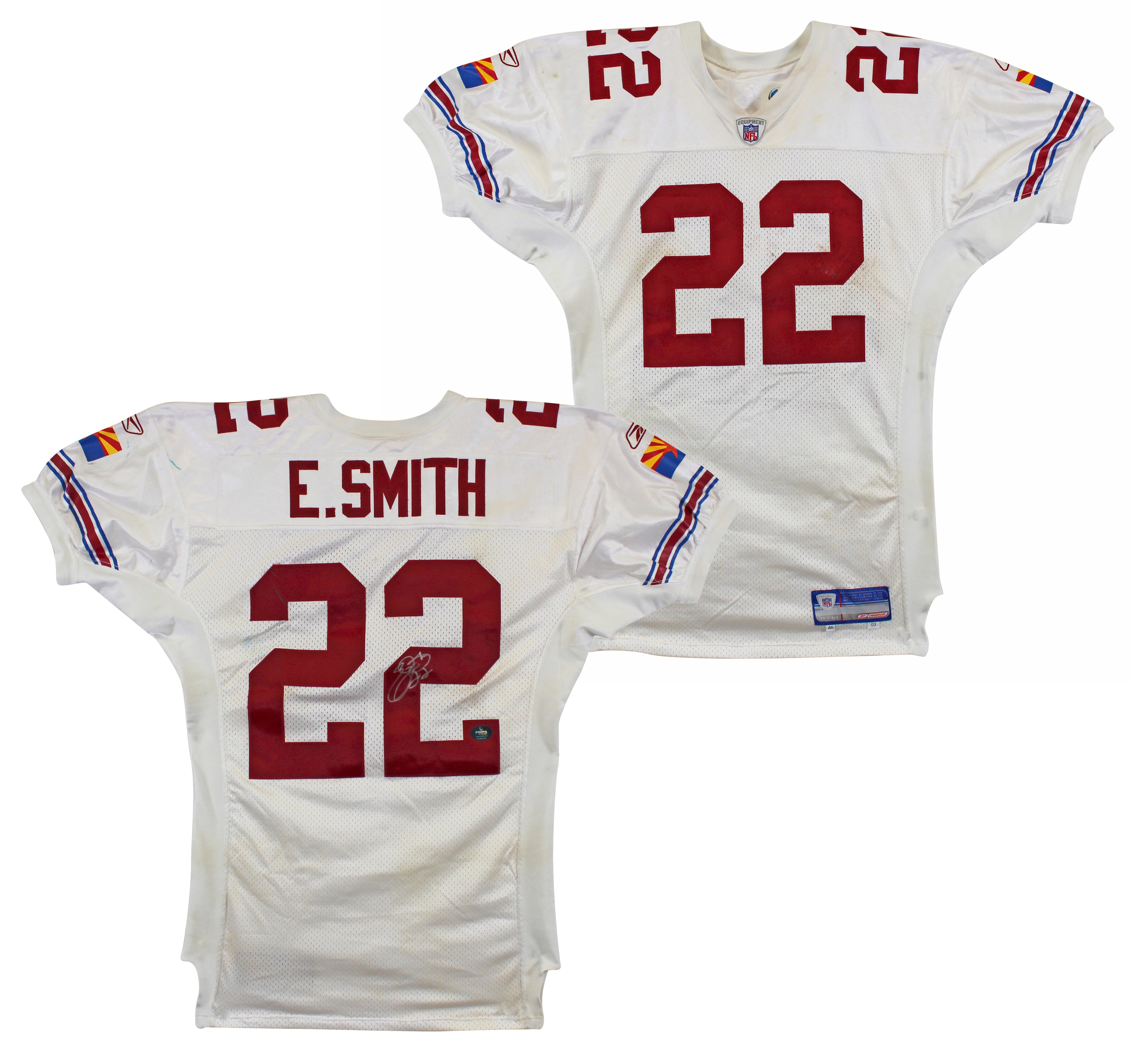 Cardinals Emmitt Smith Signed Game Worn 9/14/03 White Reebok Jersey Prova & BAS