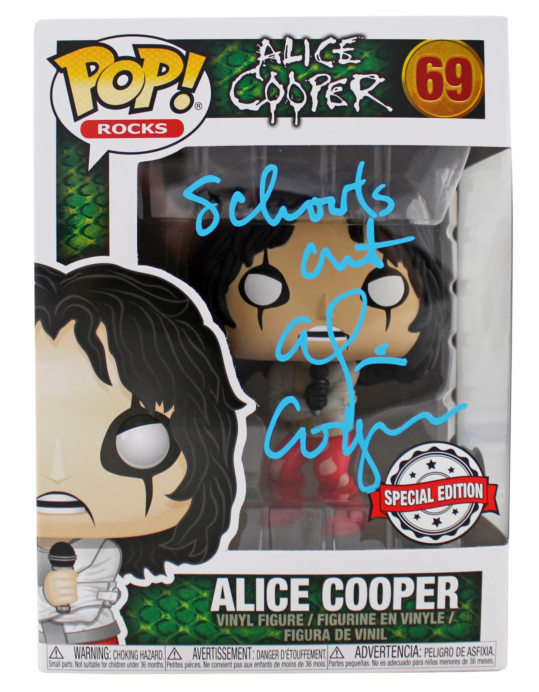 Alice Cooper "Schools Out" Signed Funko Pop Vinyl Figure #69 w/ Blue Sig BAS Wit