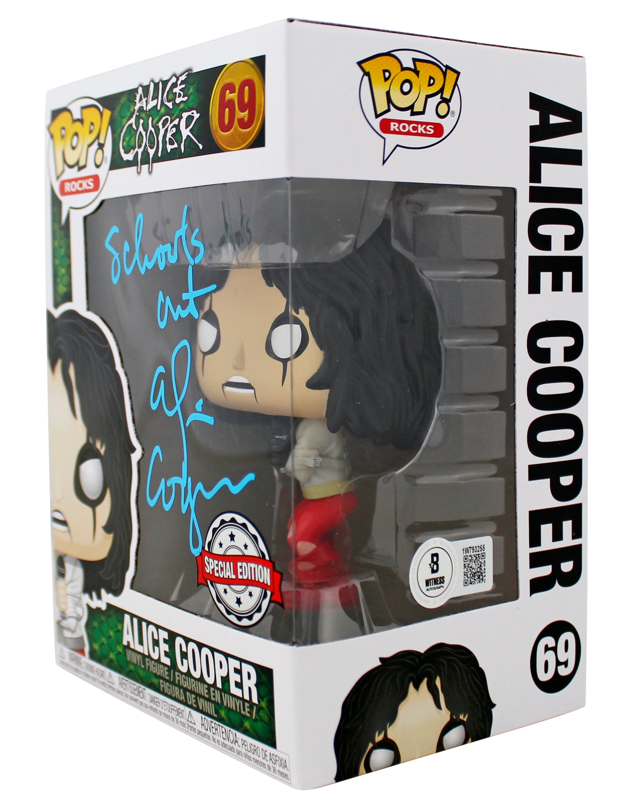 Alice Cooper "Schools Out" Signed Funko Pop Vinyl Figure #69 w/ Blue Sig BAS Wit