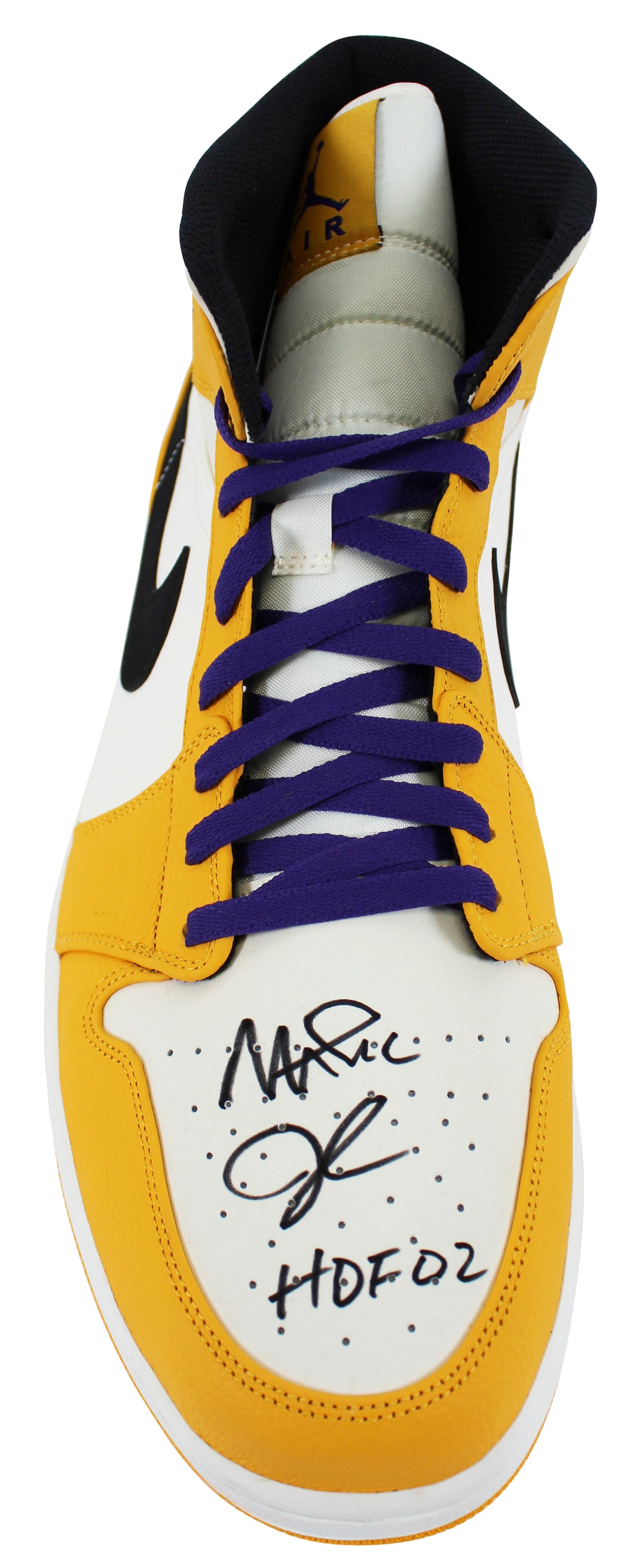 Lakers Magic Johnson HOF 02 Signed 2018 Nike Air Jordan 1 Size 18 Shoes BAS Wit