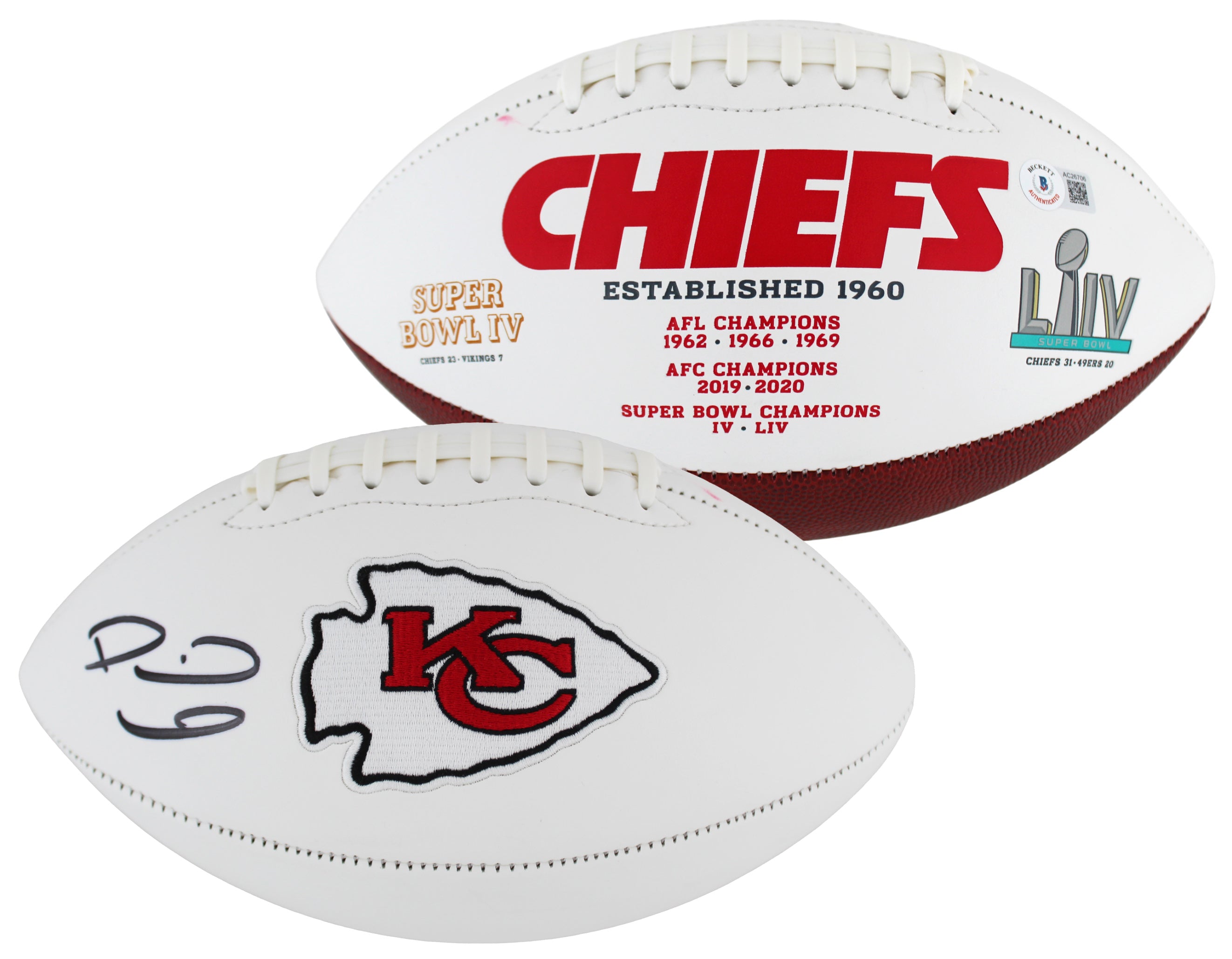 Chiefs Patrick Mahomes Authentic Signed White Panel Logo Football BAS #AC26706
