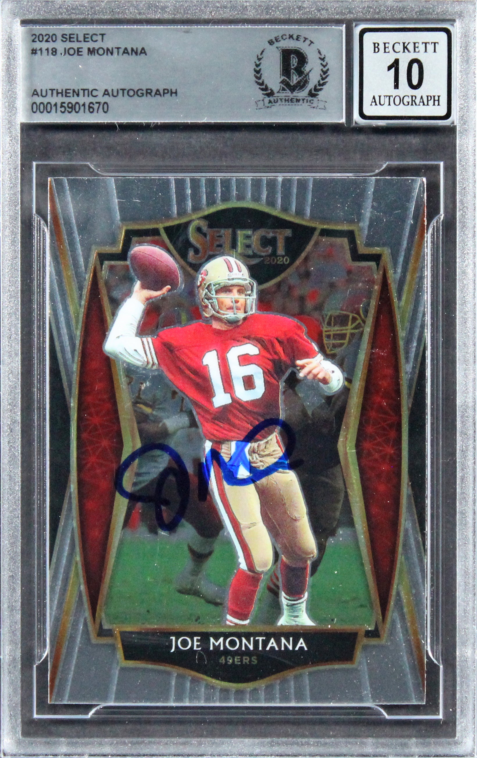 49ers Joe Montana Authentic Signed 2020 Select #118 Card Auto 10! BAS Slabbed