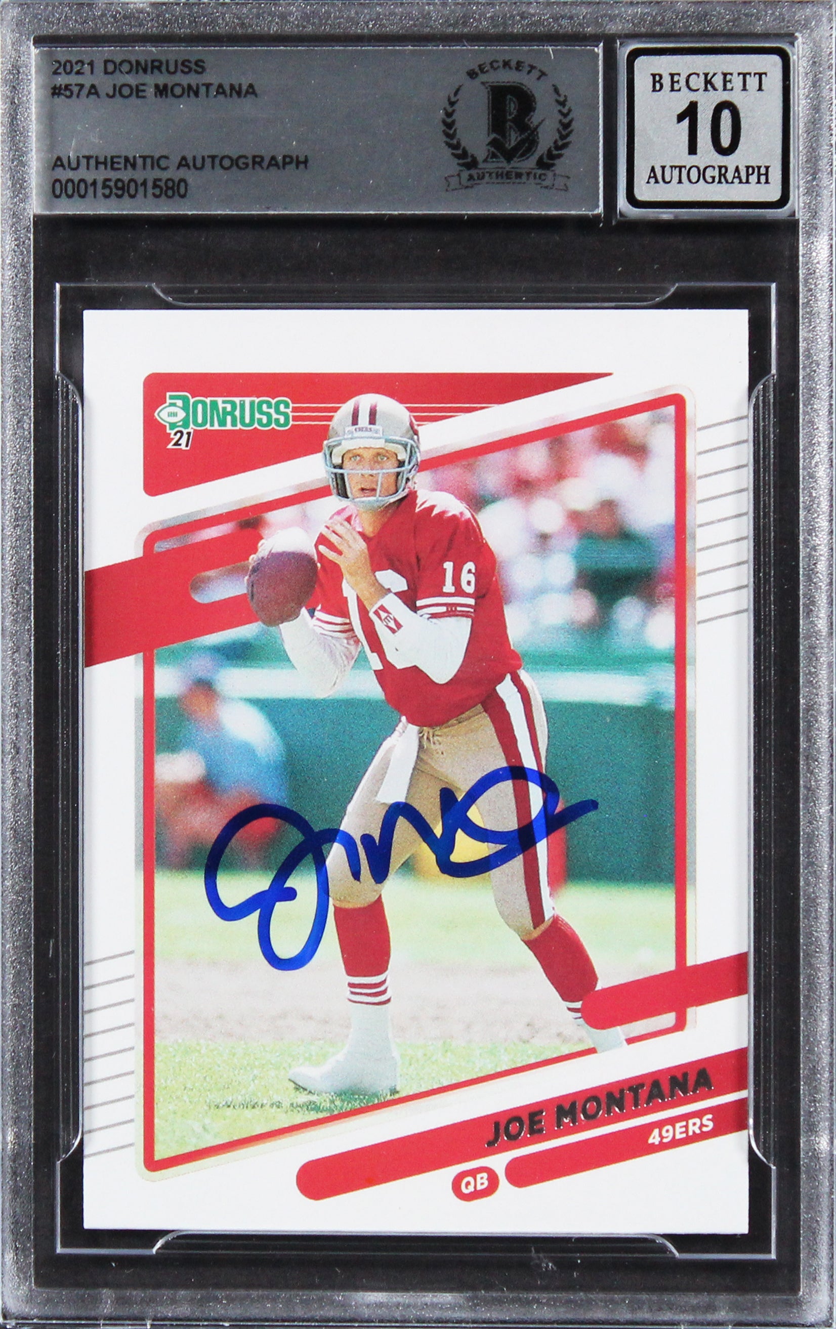 49ers Joe Montana Authentic Signed 2021 Donruss #57A Card Auto 10! BAS Slabbed