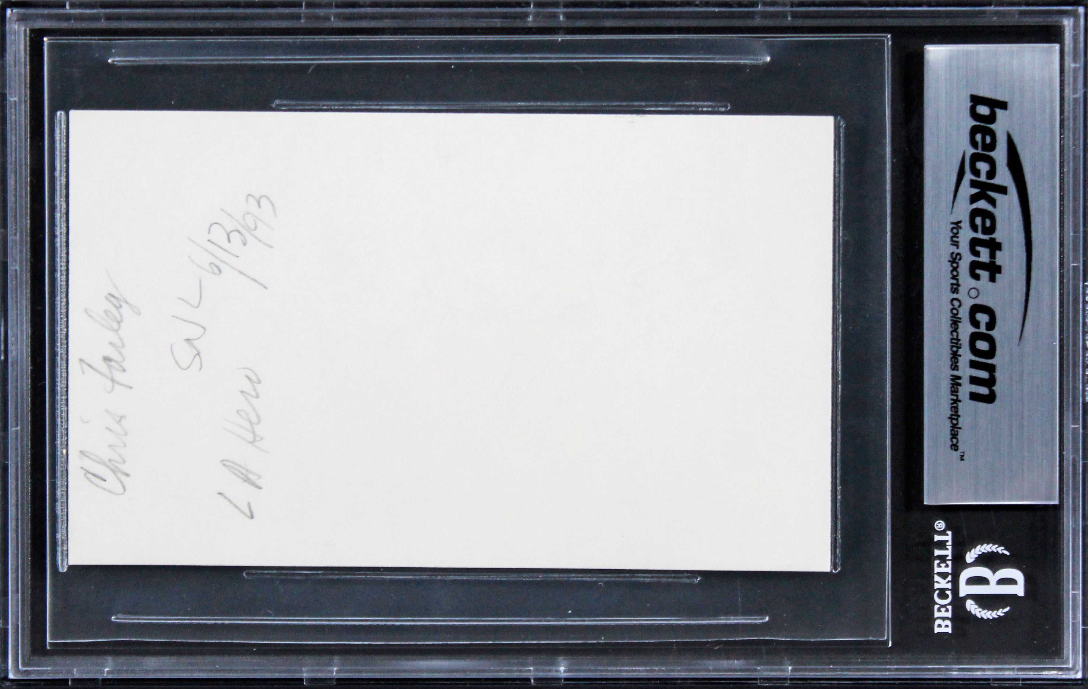 Chris Farley Saturday Night Live Signed 3x5 Index Card Auto Grade 9! BAS Slabbed