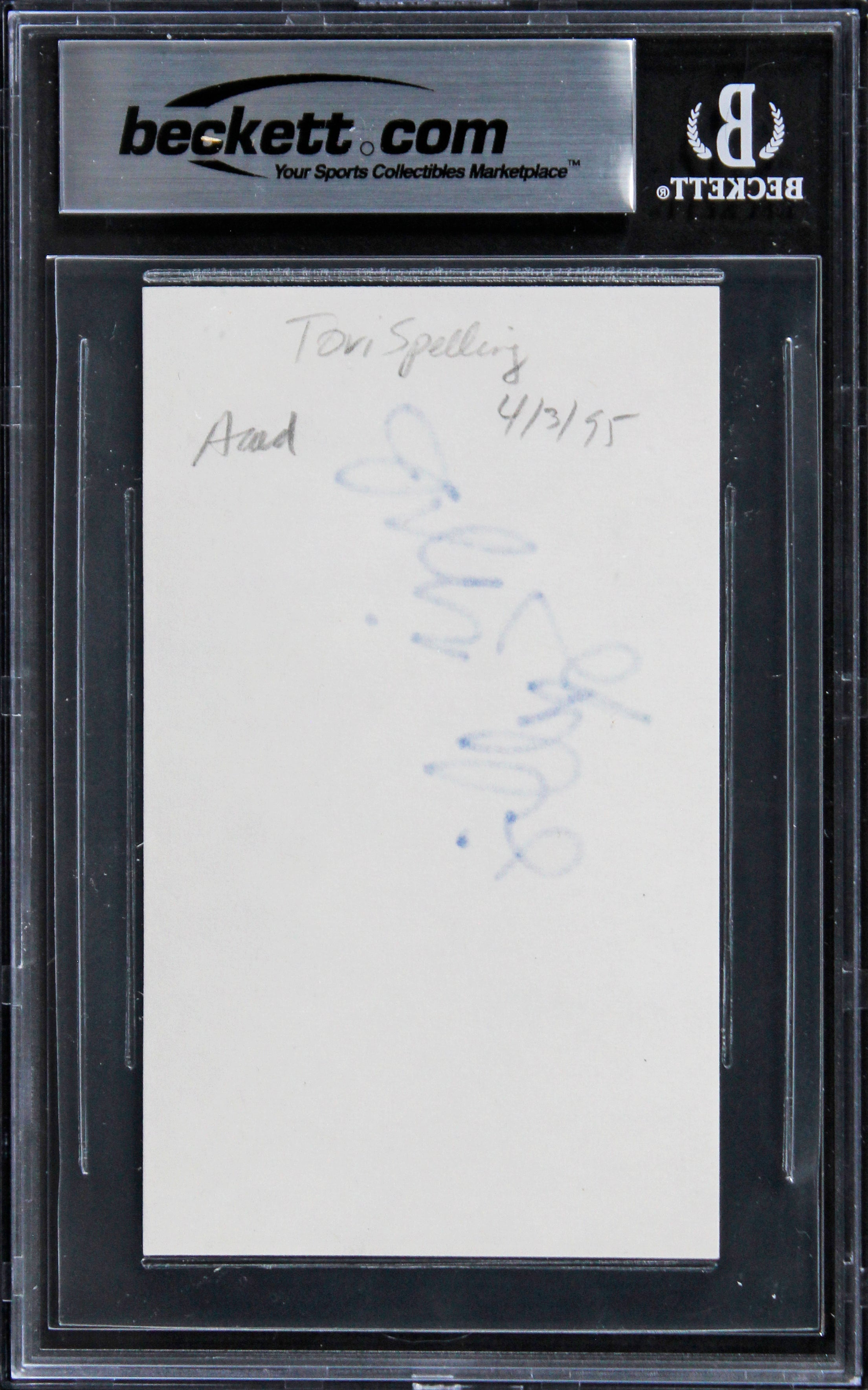 Tori Spelling 90210 Authentic Signed 3x5 Index Card Auto Graded 10! BAS Slabbed