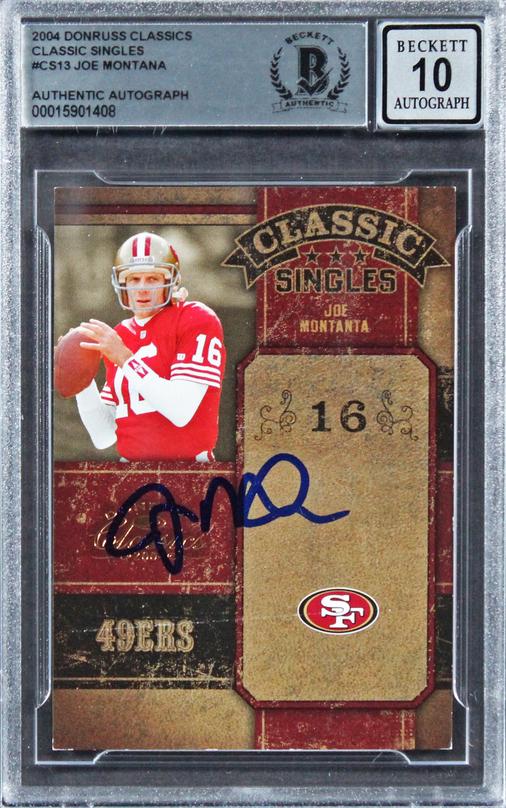 49ers Joe Montana Signed 2008 Donruss Classics  #CS13 Card Auto 10! BAS Slabbed