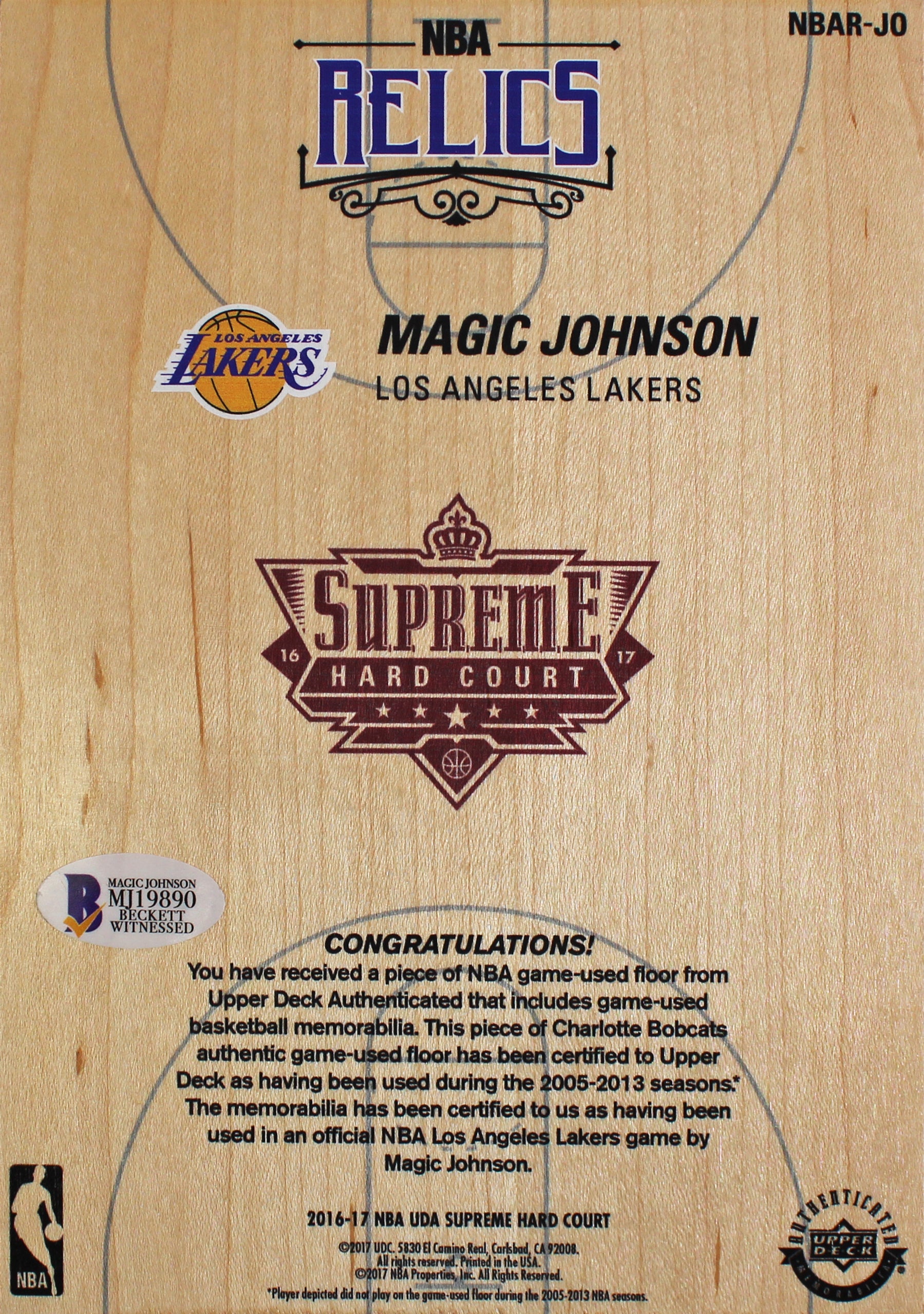 Lakers Magic Johnson Signed 5x7 Upper Deck Supreme Hard Court Card BAS #MJ19890