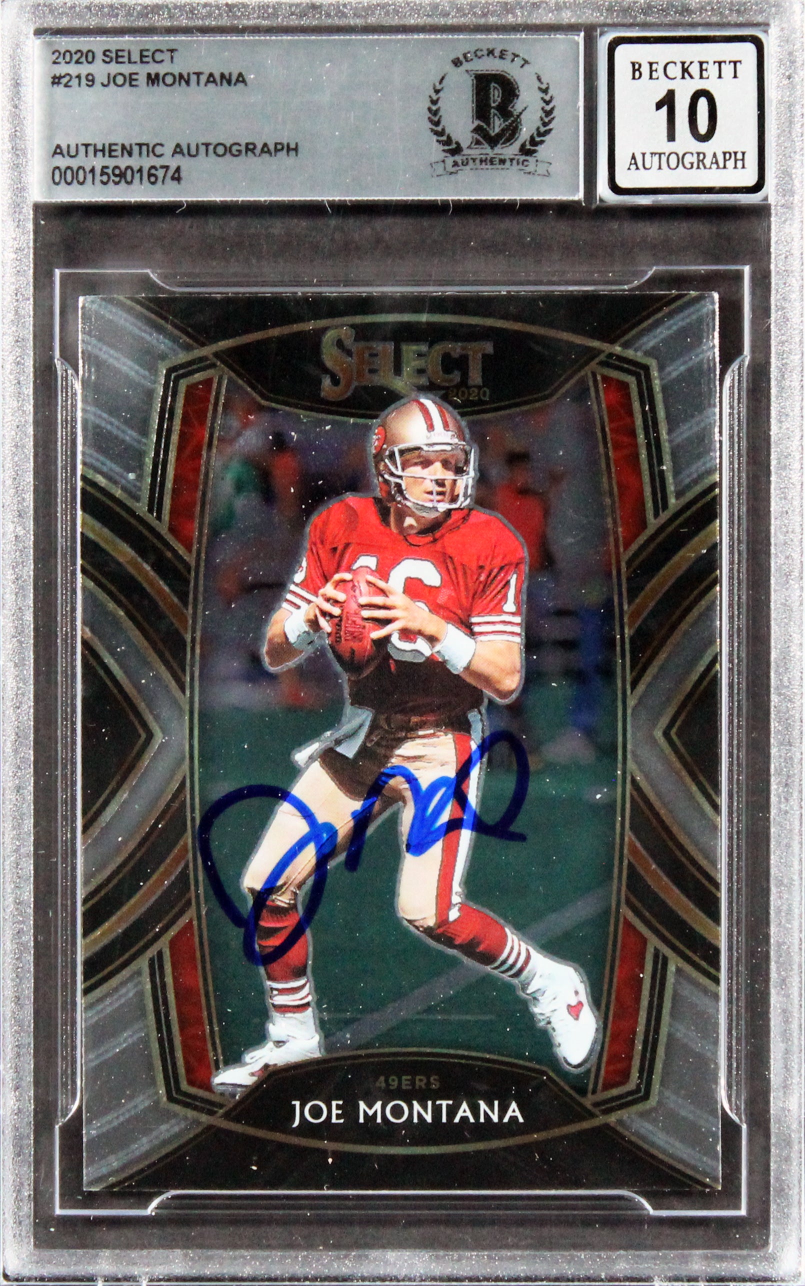 49ers Joe Montana Authentic Signed 2020 Select #219 Card Auto 10! BAS Slabbed