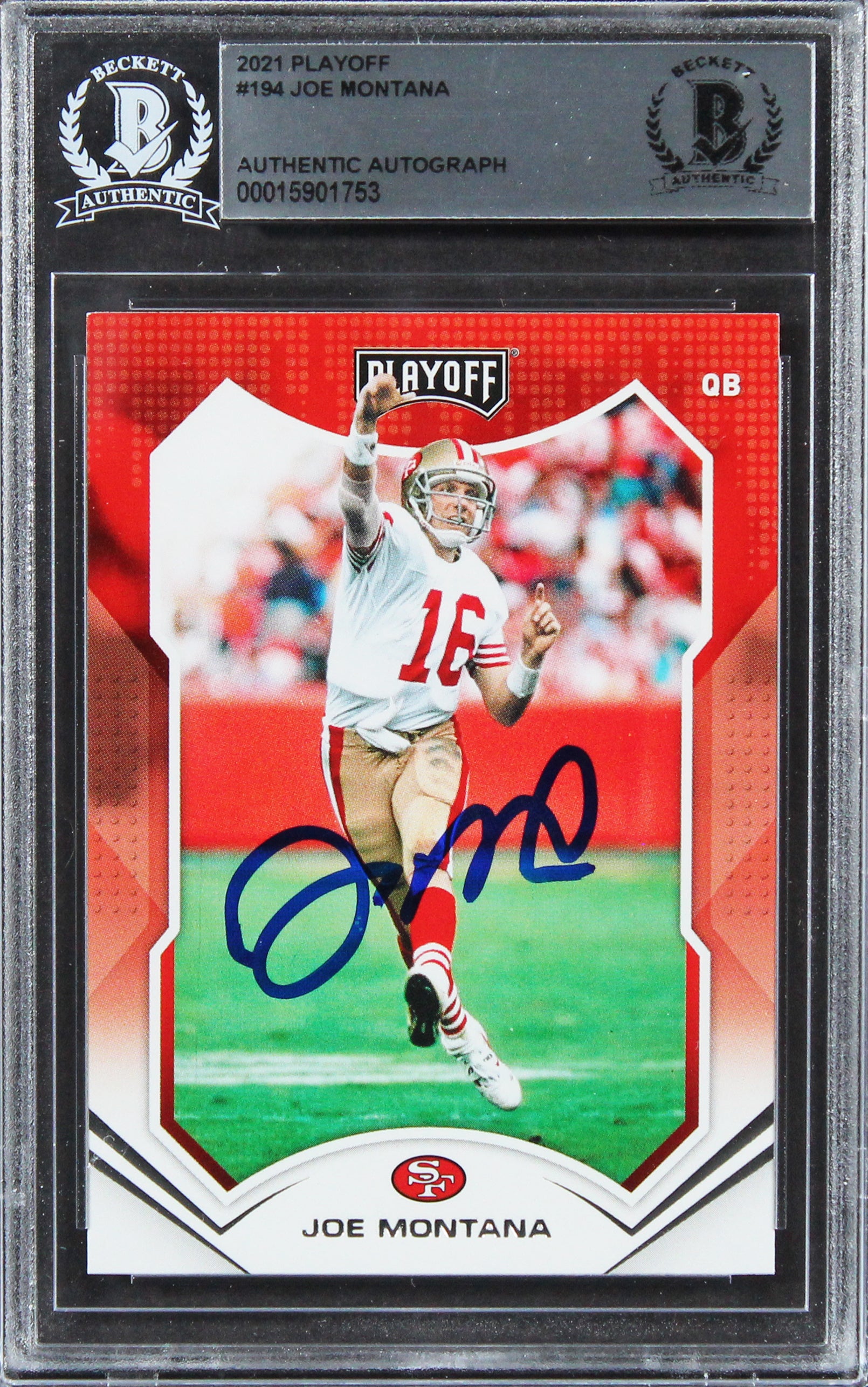 49ers Joe Montana Authentic Signed 2021 Playoff #194 Card BAS Slabbed