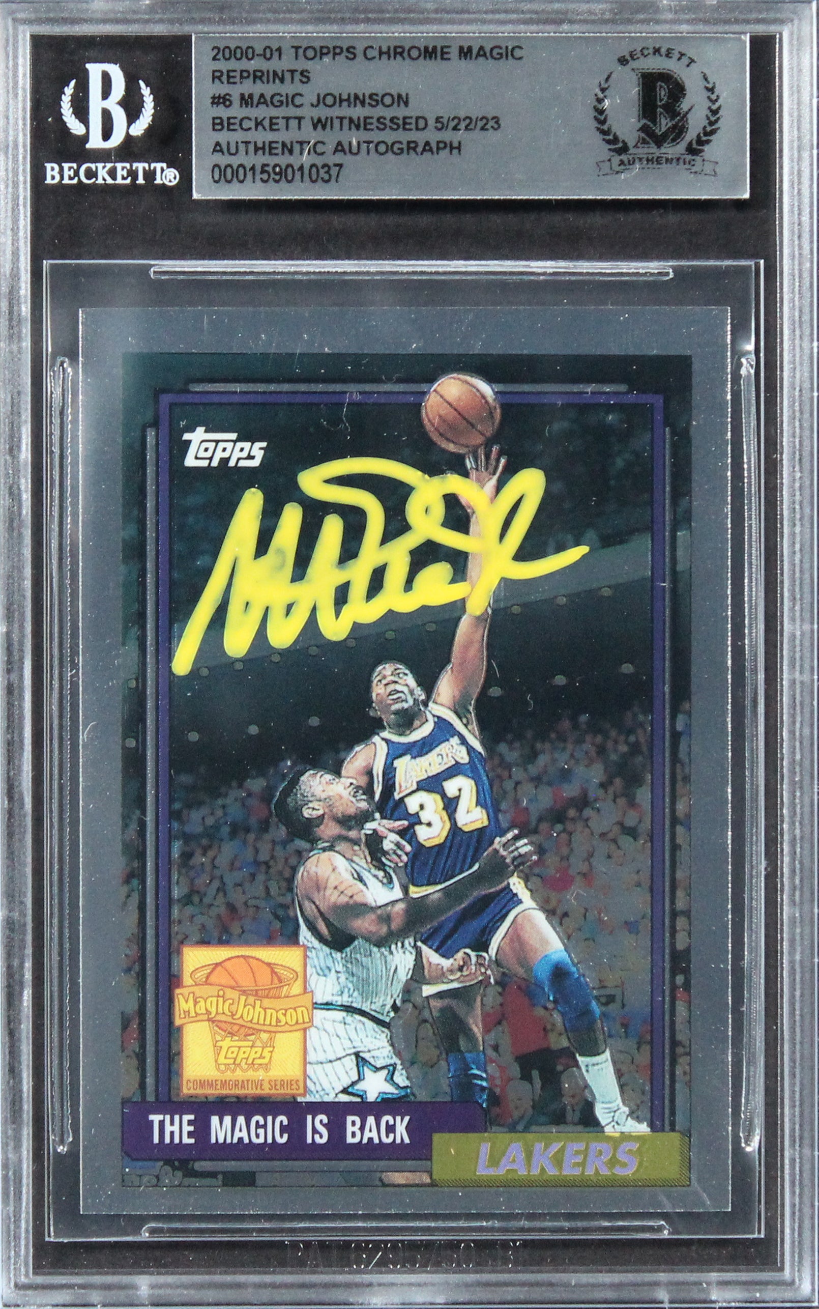 Lakers Magic Johnson Signed 2000 Topps Chrome Magic Reprints #6 Card BAS Slabbed